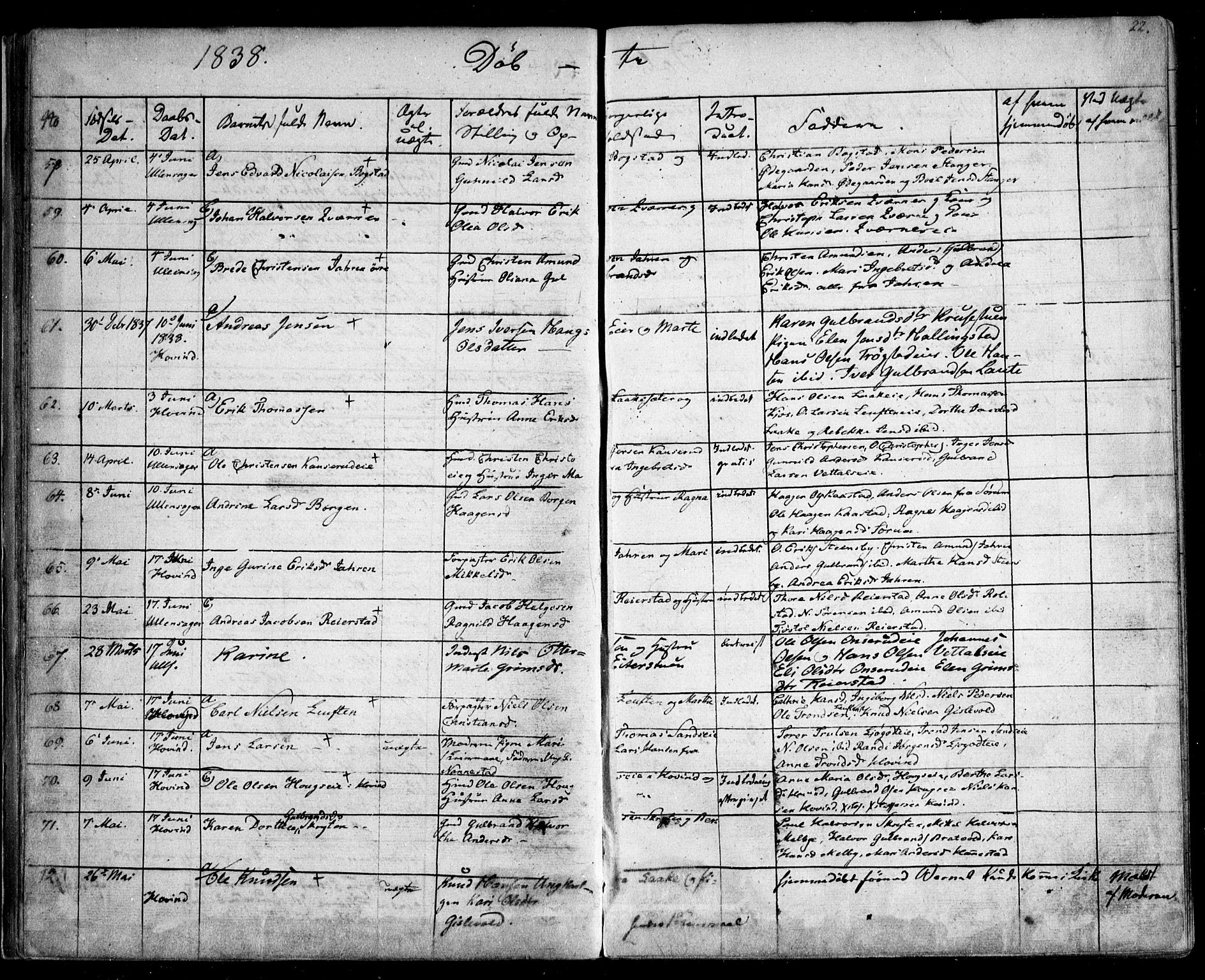 Ullensaker prestekontor Kirkebøker, AV/SAO-A-10236a/F/Fa/L0014.a: Parish register (official) no. I 14A, 1836-1850, p. 22