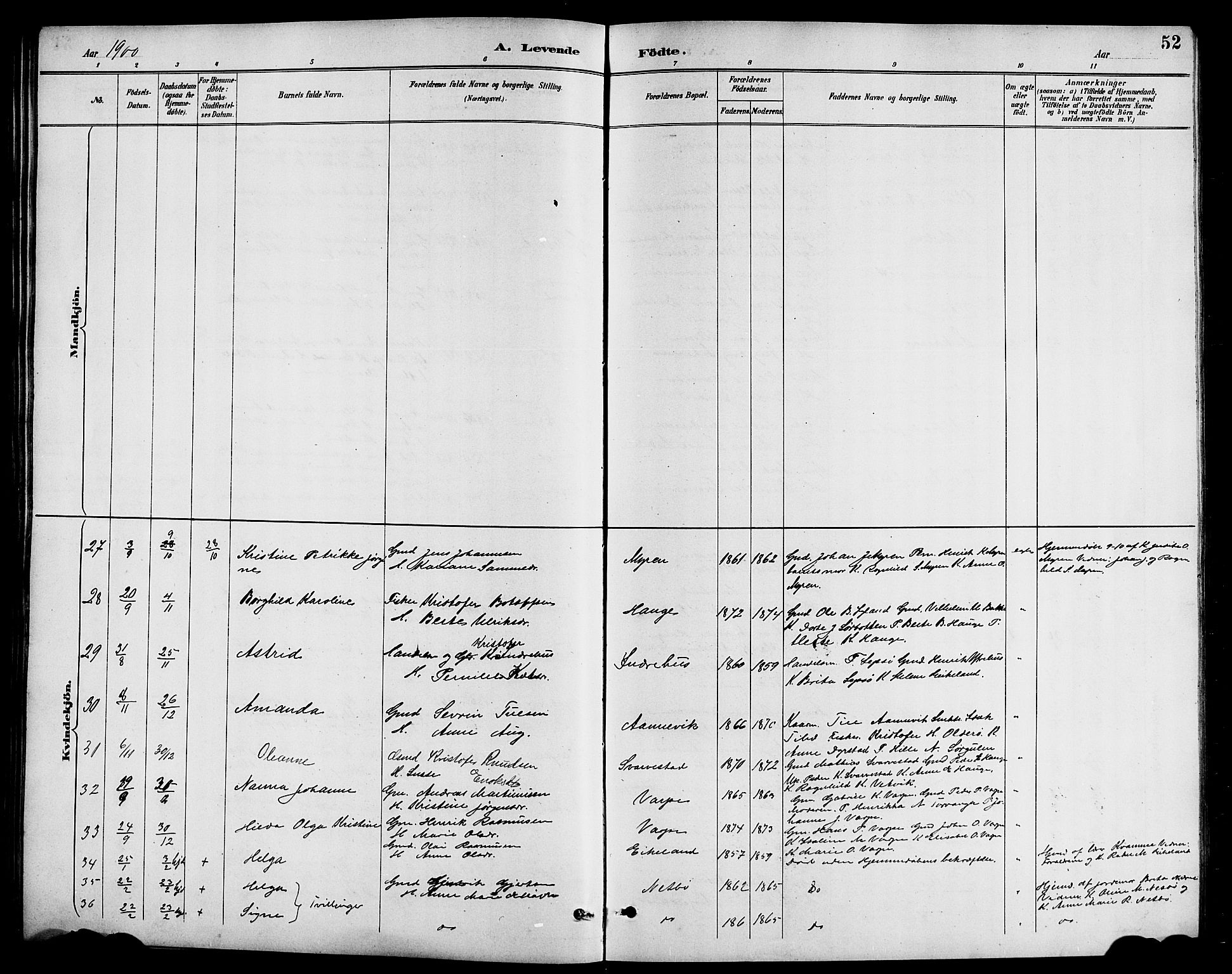 Bremanger sokneprestembete, AV/SAB-A-82201/H/Hab/Haba/L0003: Parish register (copy) no. A 3, 1890-1908, p. 52