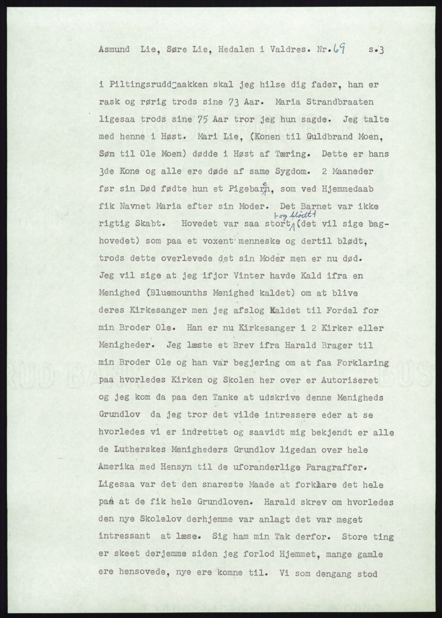 Samlinger til kildeutgivelse, Amerikabrevene, AV/RA-EA-4057/F/L0012: Innlån fra Oppland: Lie (brevnr 1-78), 1838-1914, p. 969