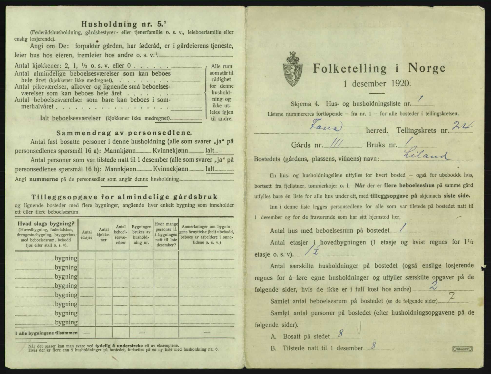 SAB, 1920 census for Fana, 1920, p. 3517