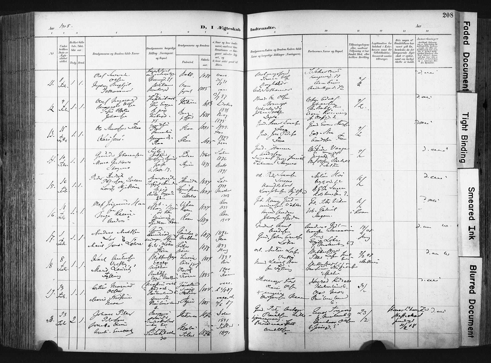 Ministerialprotokoller, klokkerbøker og fødselsregistre - Sør-Trøndelag, AV/SAT-A-1456/604/L0201: Parish register (official) no. 604A21, 1901-1911, p. 208