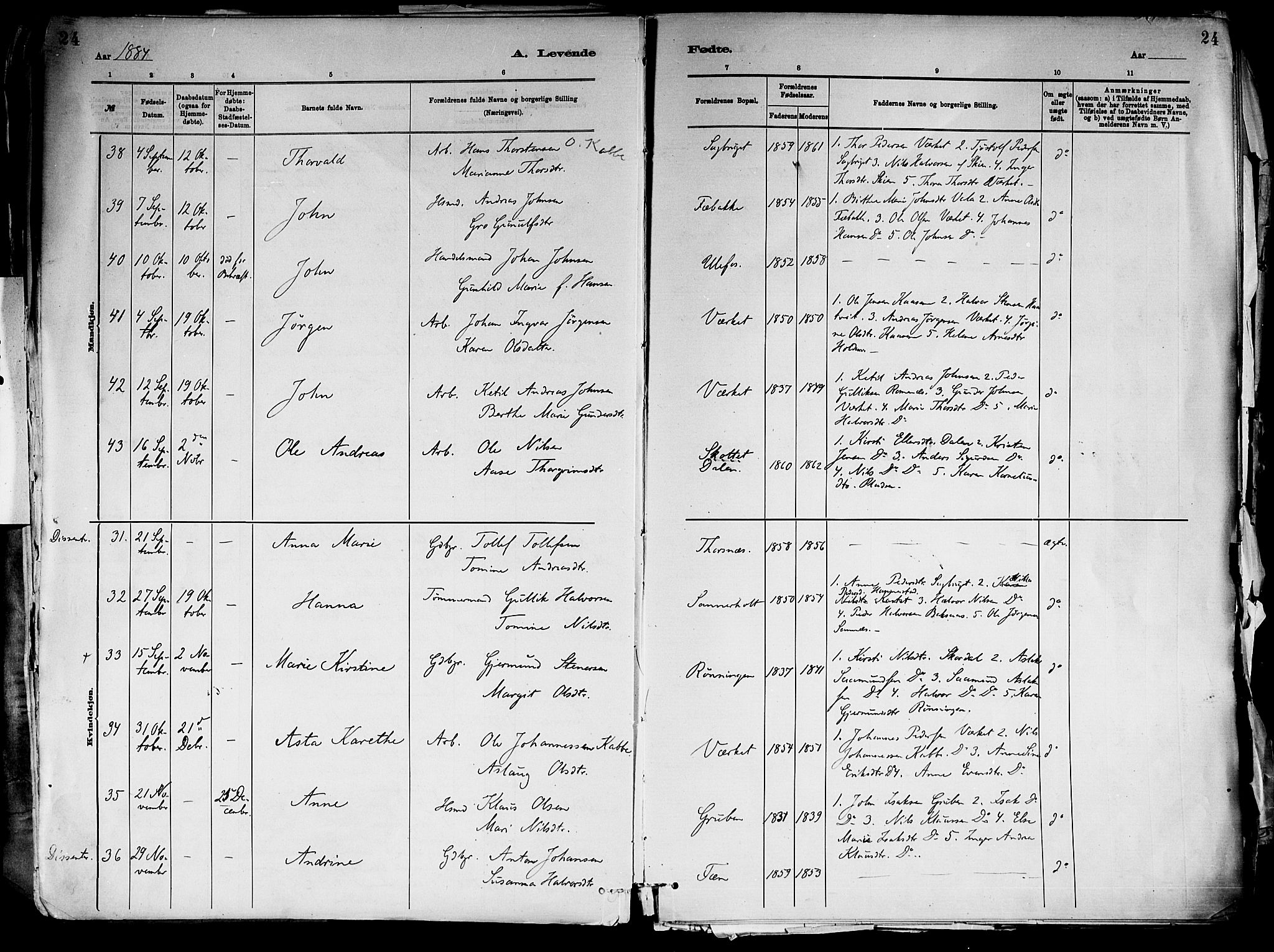 Holla kirkebøker, SAKO/A-272/F/Fa/L0008: Parish register (official) no. 8, 1882-1897, p. 24