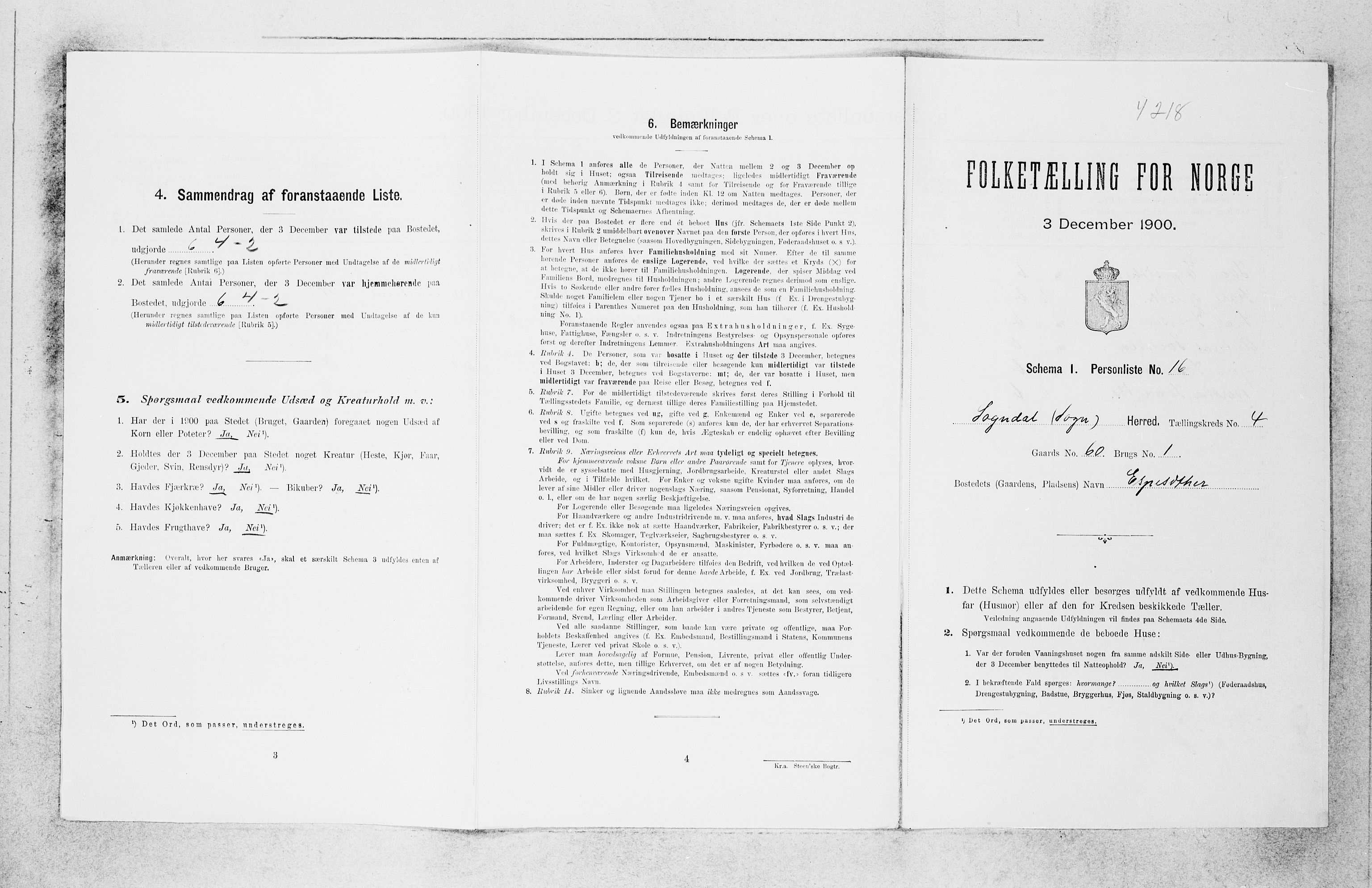 SAB, 1900 census for Sogndal, 1900, p. 273
