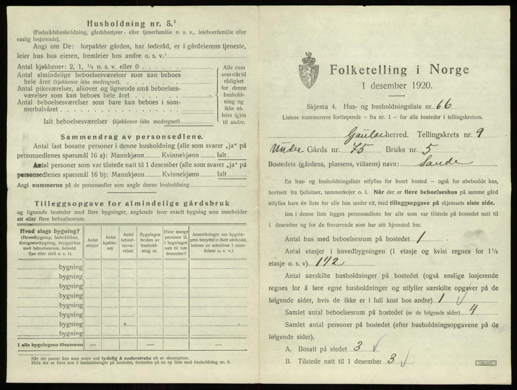 SAB, 1920 census for Gaular, 1920, p. 738