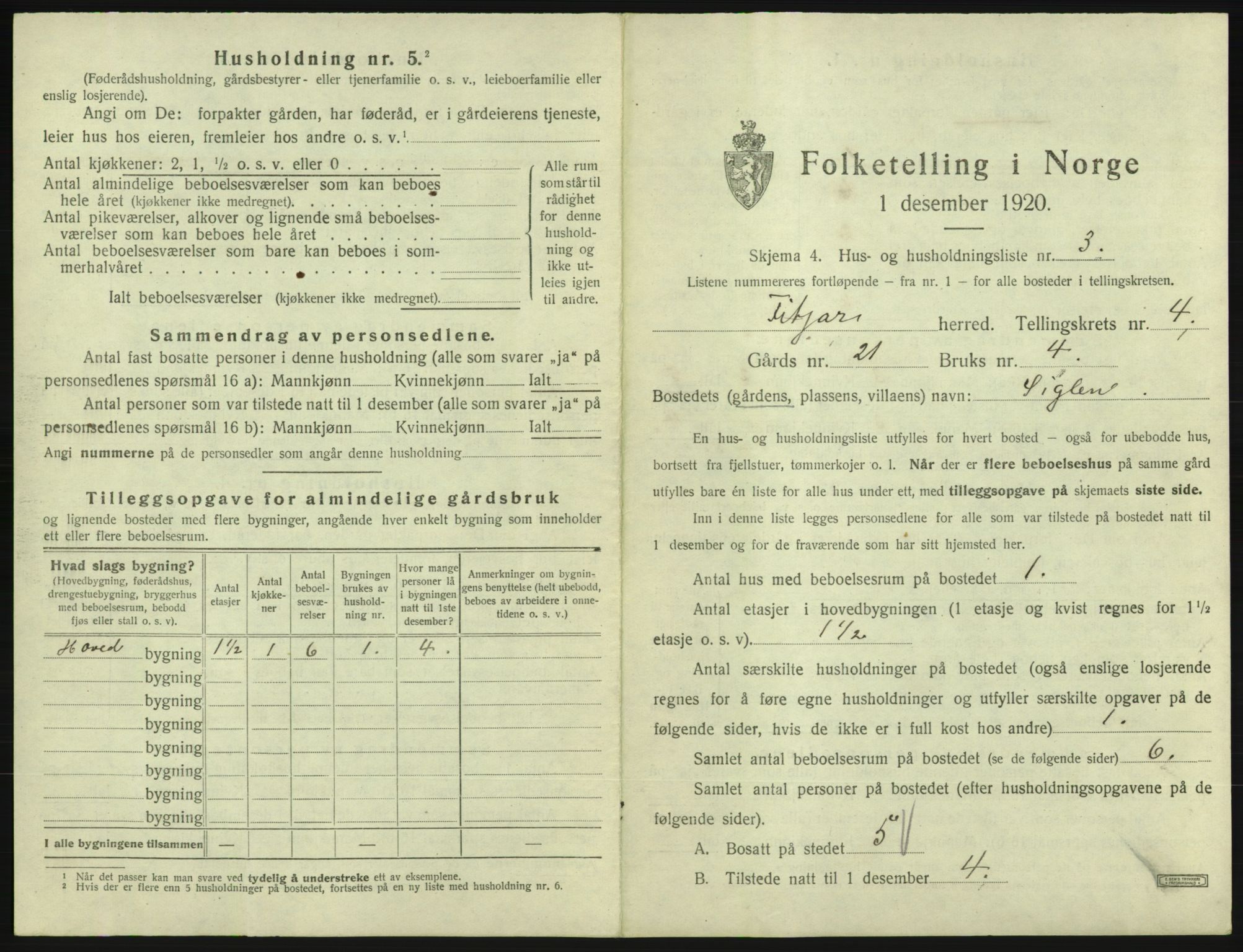 SAB, 1920 census for Fitjar, 1920, p. 265