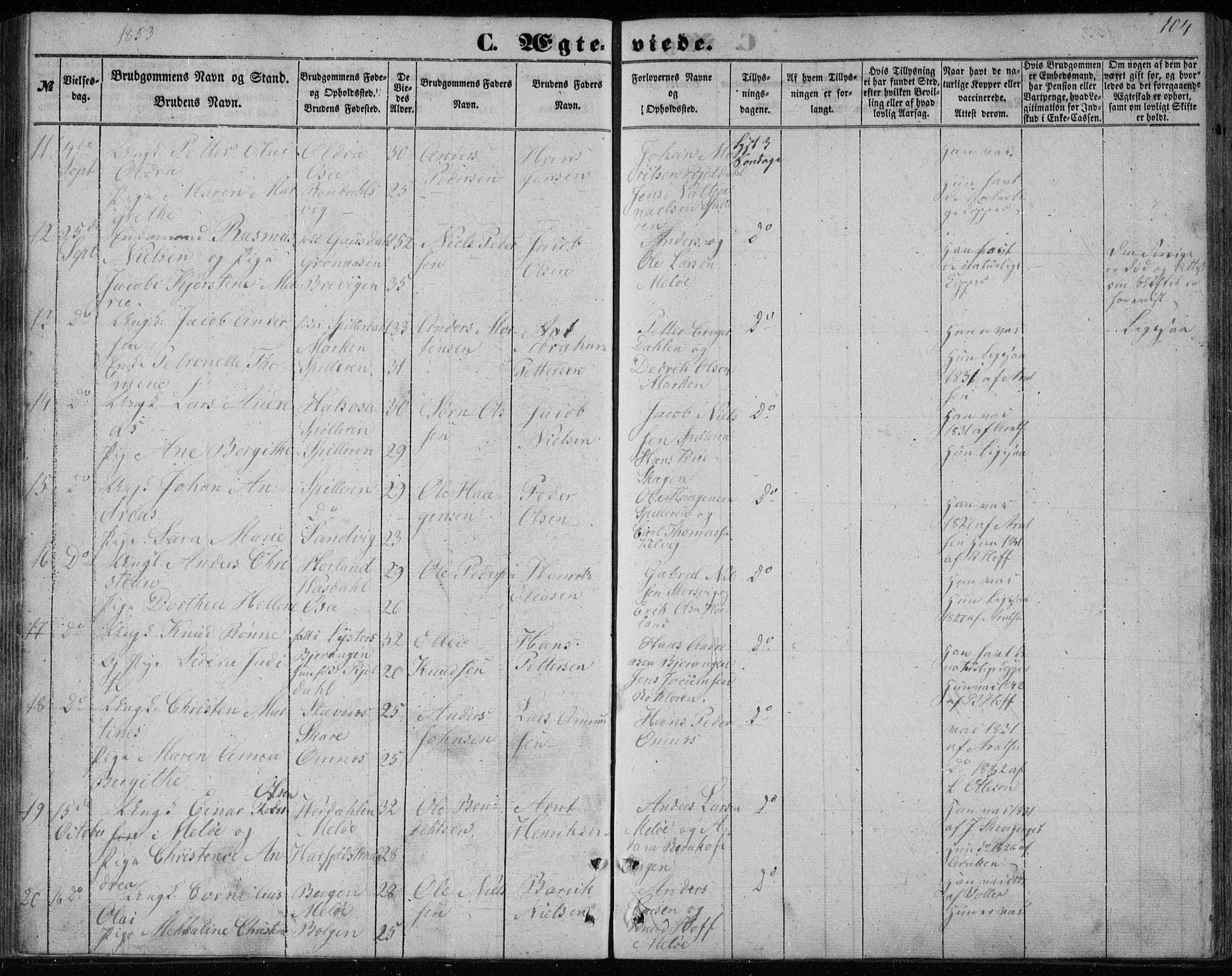 Ministerialprotokoller, klokkerbøker og fødselsregistre - Nordland, AV/SAT-A-1459/843/L0633: Parish register (copy) no. 843C02, 1853-1873, p. 104