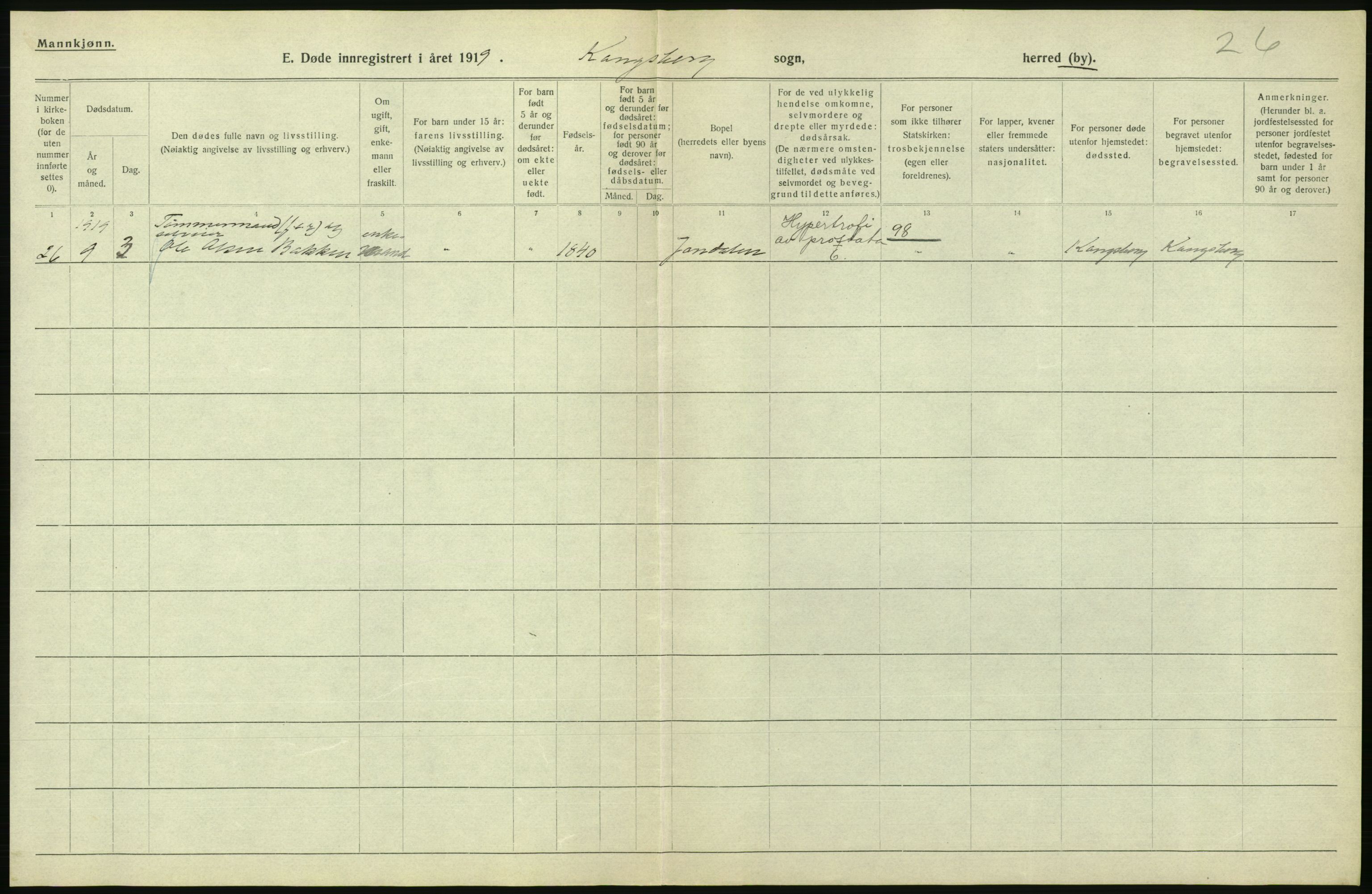 Statistisk sentralbyrå, Sosiodemografiske emner, Befolkning, AV/RA-S-2228/D/Df/Dfb/Dfbi/L0018: Buskerud fylke: Døde. Bygder og byer., 1919, p. 436