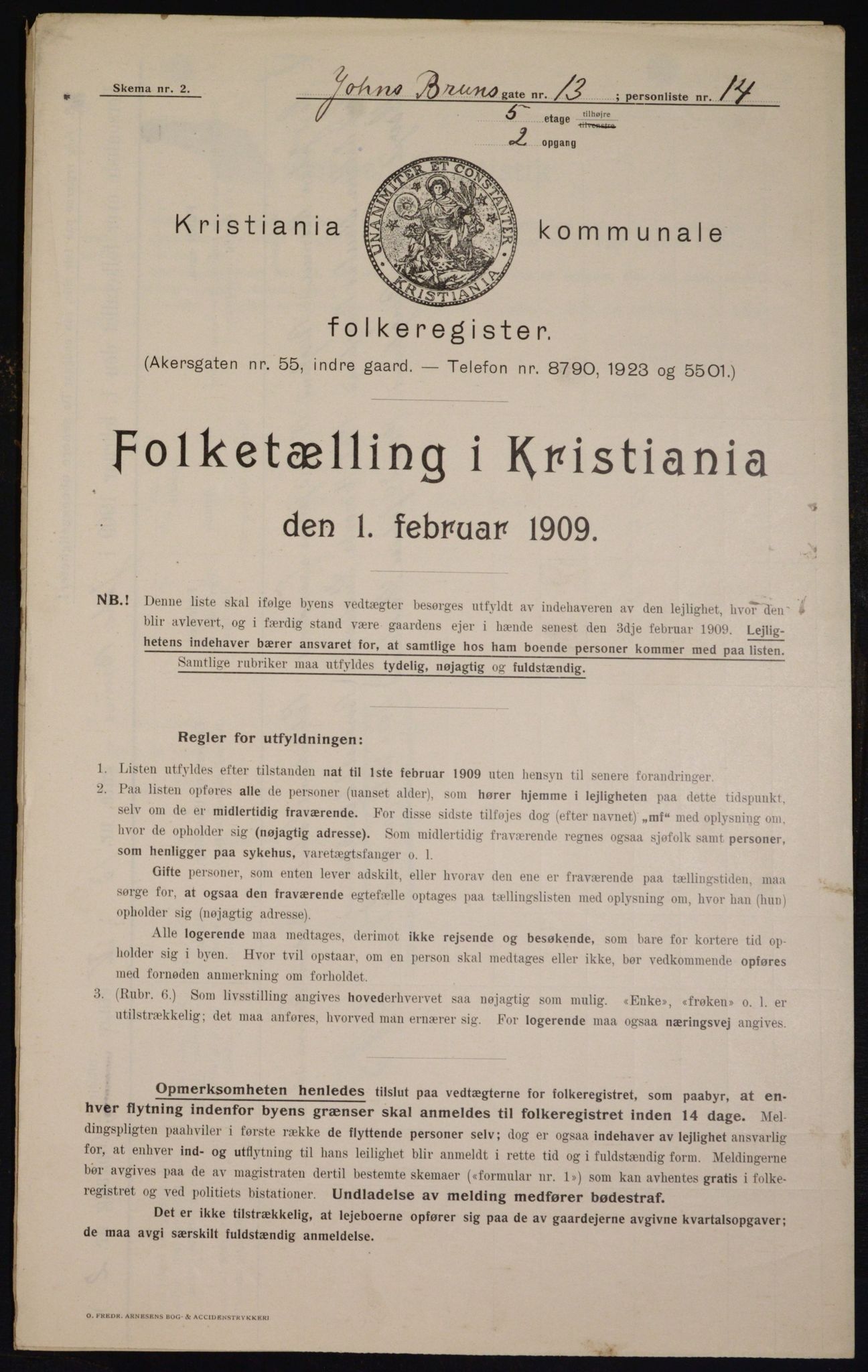 OBA, Municipal Census 1909 for Kristiania, 1909, p. 43054