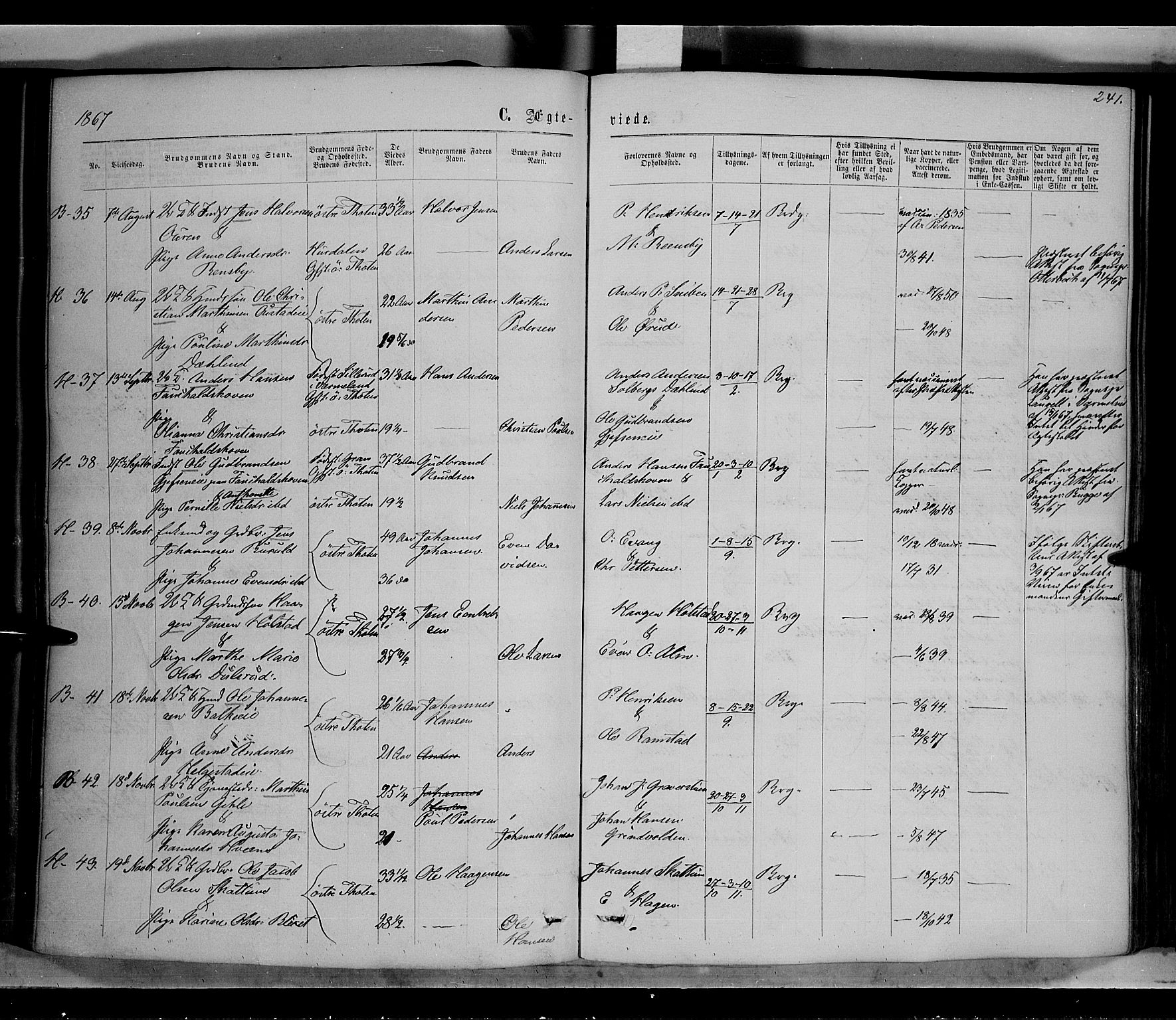 Østre Toten prestekontor, AV/SAH-PREST-104/H/Ha/Haa/L0005: Parish register (official) no. 5, 1866-1877, p. 241