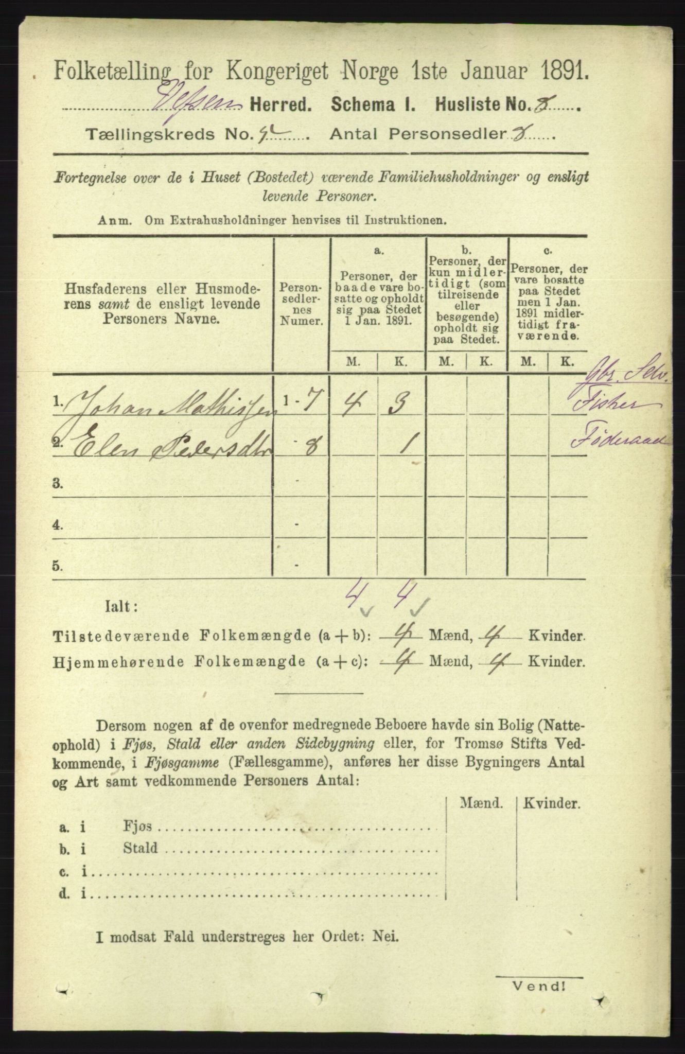 RA, 1891 census for 1824 Vefsn, 1891, p. 2009