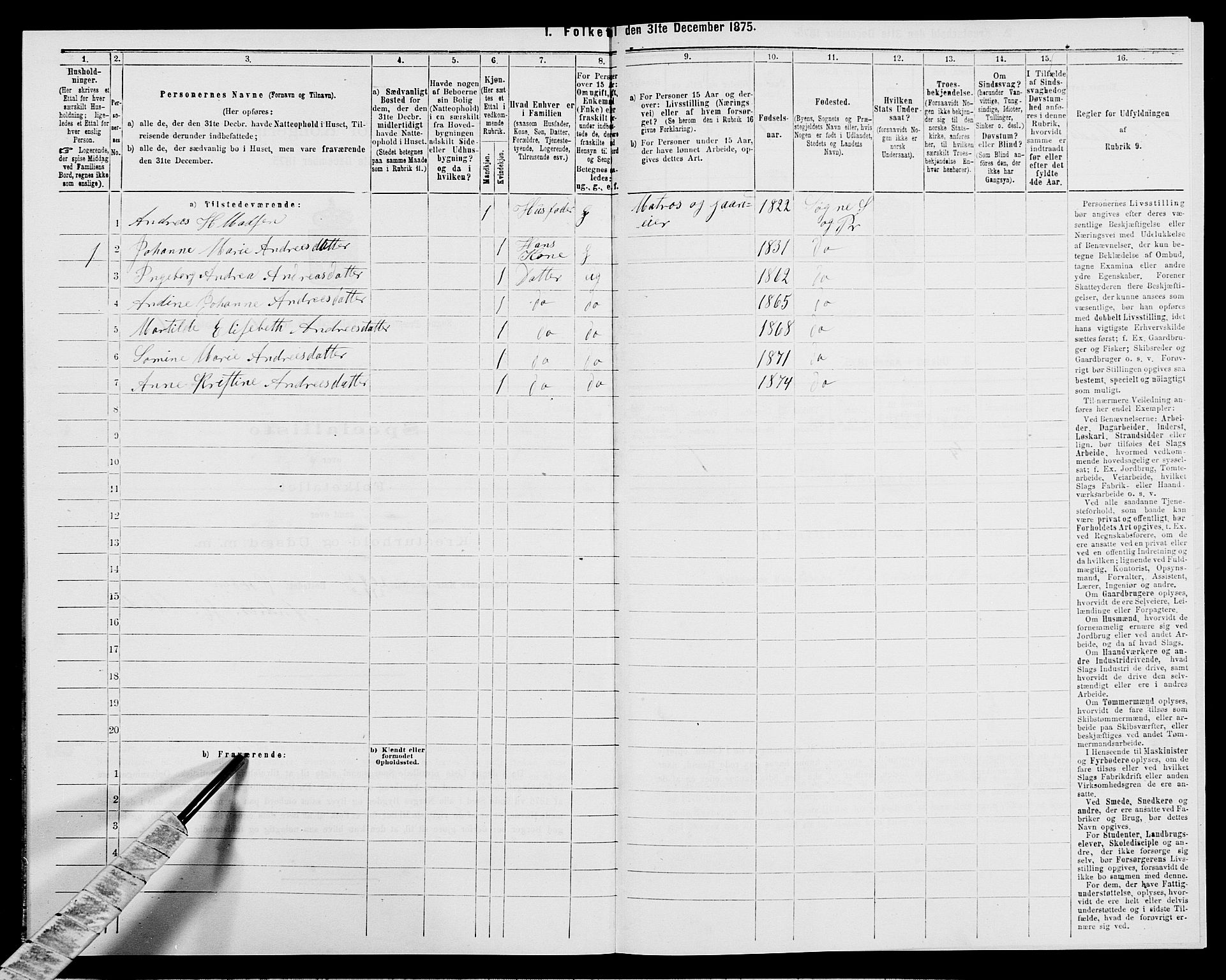 SAK, 1875 census for 1018P Søgne, 1875, p. 350