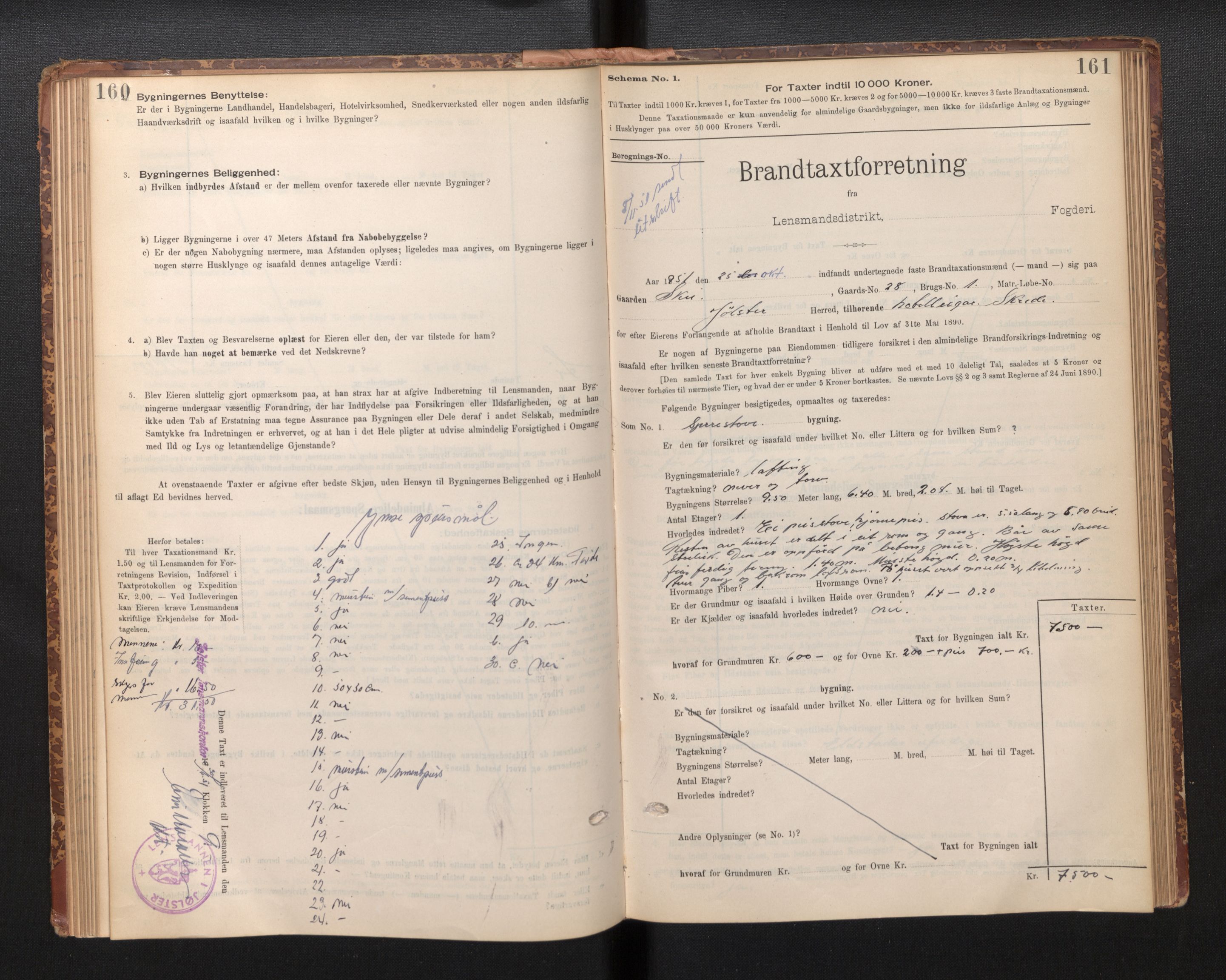 Lensmannen i Jølster, SAB/A-28701/0012/L0004: Branntakstprotokoll, skjematakst, 1895-1923, p. 160-161