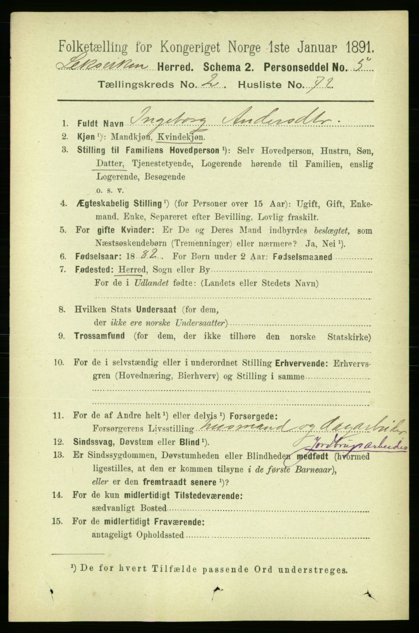 RA, 1891 census for 1718 Leksvik, 1891, p. 1087