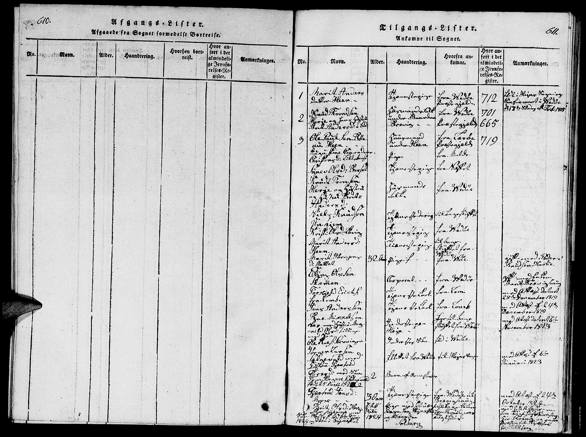 Ministerialprotokoller, klokkerbøker og fødselsregistre - Møre og Romsdal, SAT/A-1454/545/L0587: Parish register (copy) no. 545C01, 1818-1836, p. 610-611