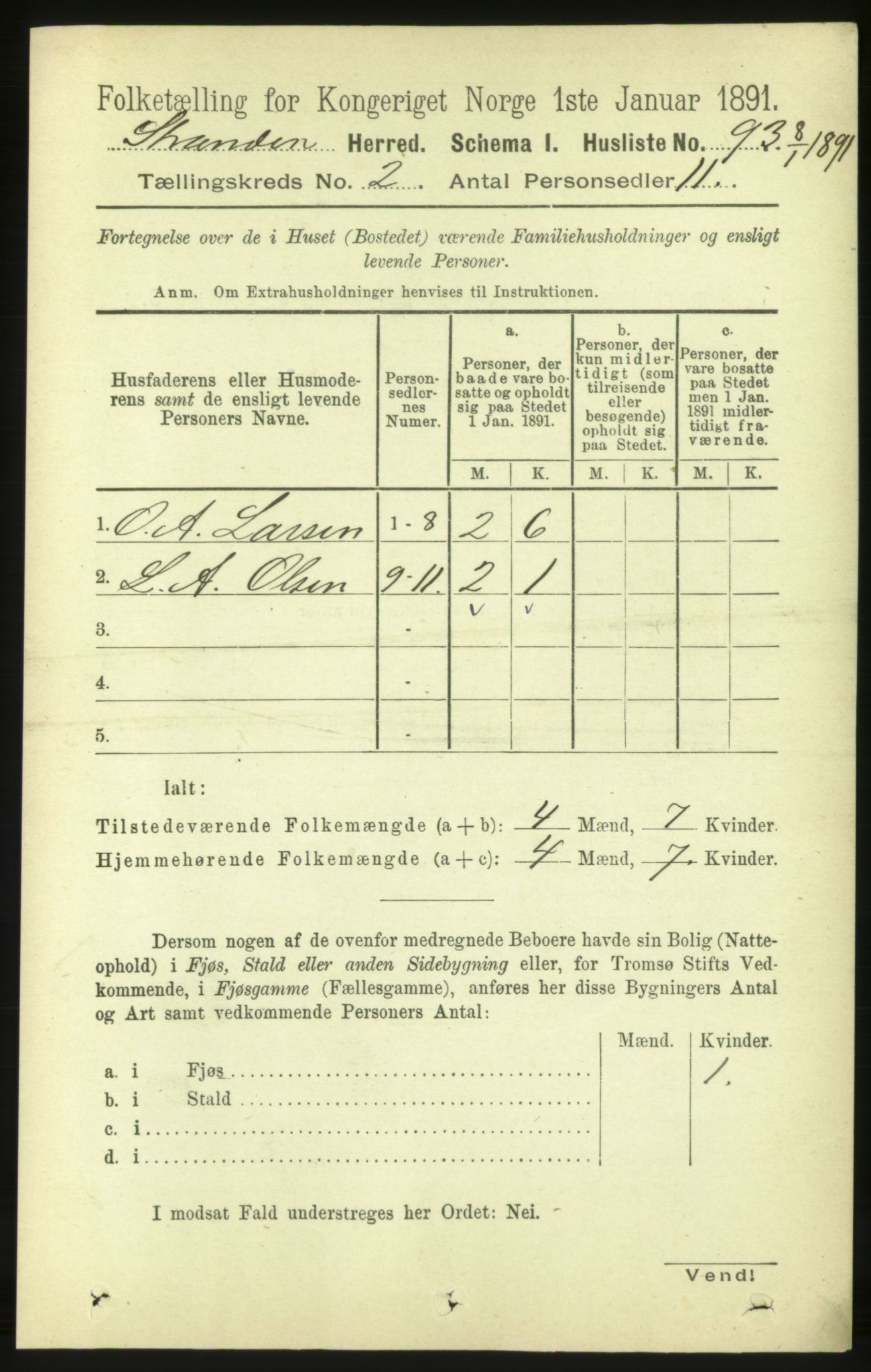 RA, 1891 census for 1525 Stranda, 1891, p. 289