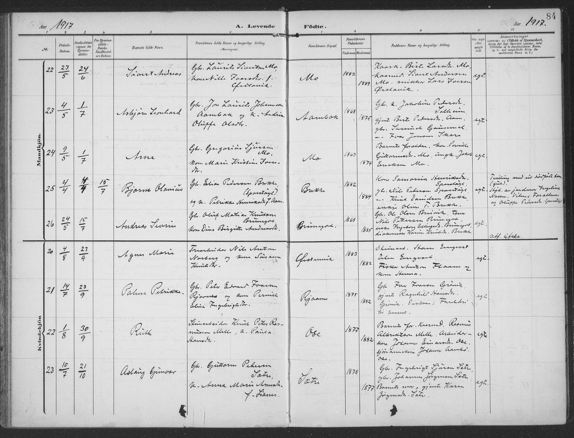 Ministerialprotokoller, klokkerbøker og fødselsregistre - Møre og Romsdal, AV/SAT-A-1454/513/L0178: Parish register (official) no. 513A05, 1906-1919, p. 84