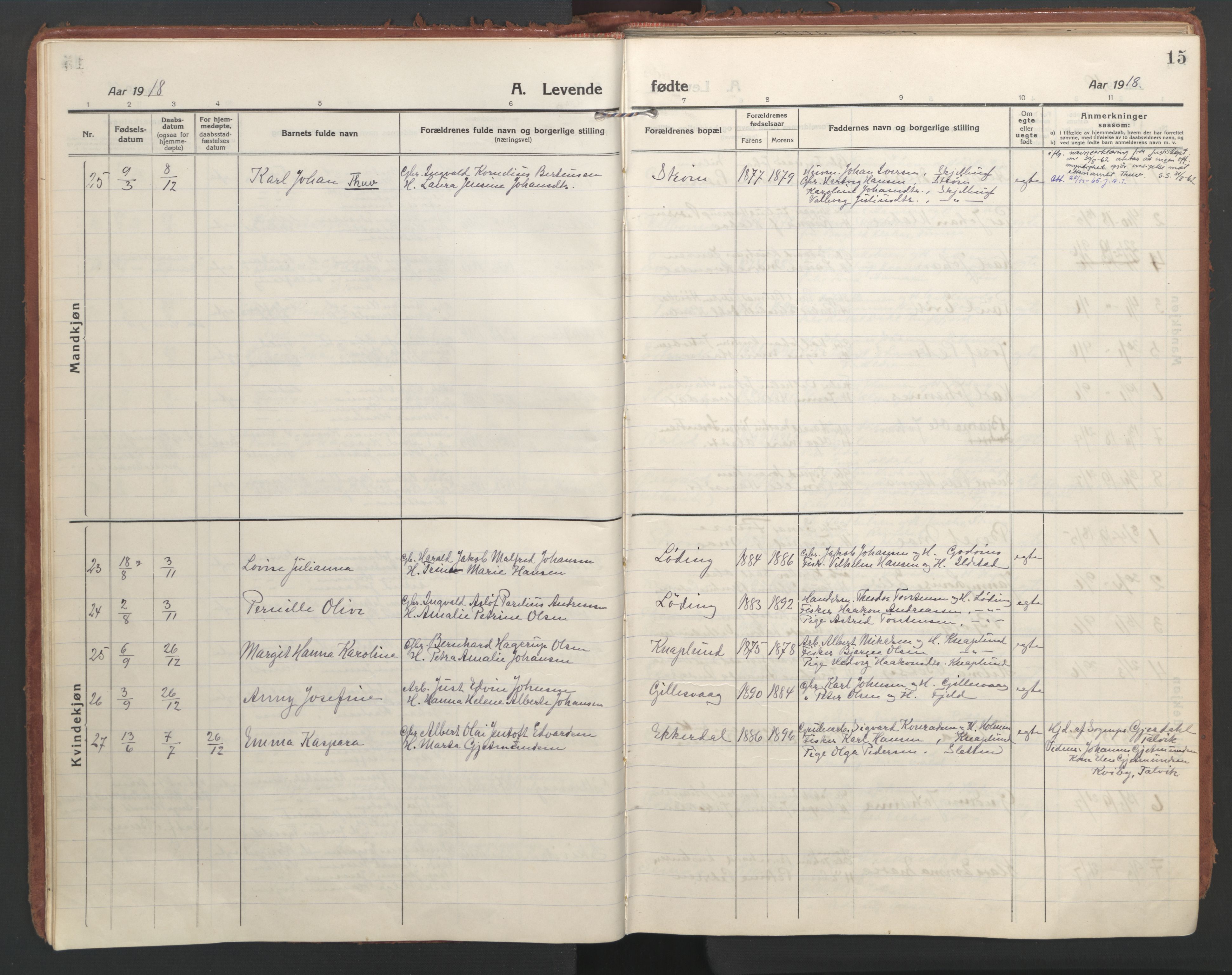 Ministerialprotokoller, klokkerbøker og fødselsregistre - Nordland, AV/SAT-A-1459/804/L0086: Parish register (official) no. 804A07, 1916-1935, p. 15