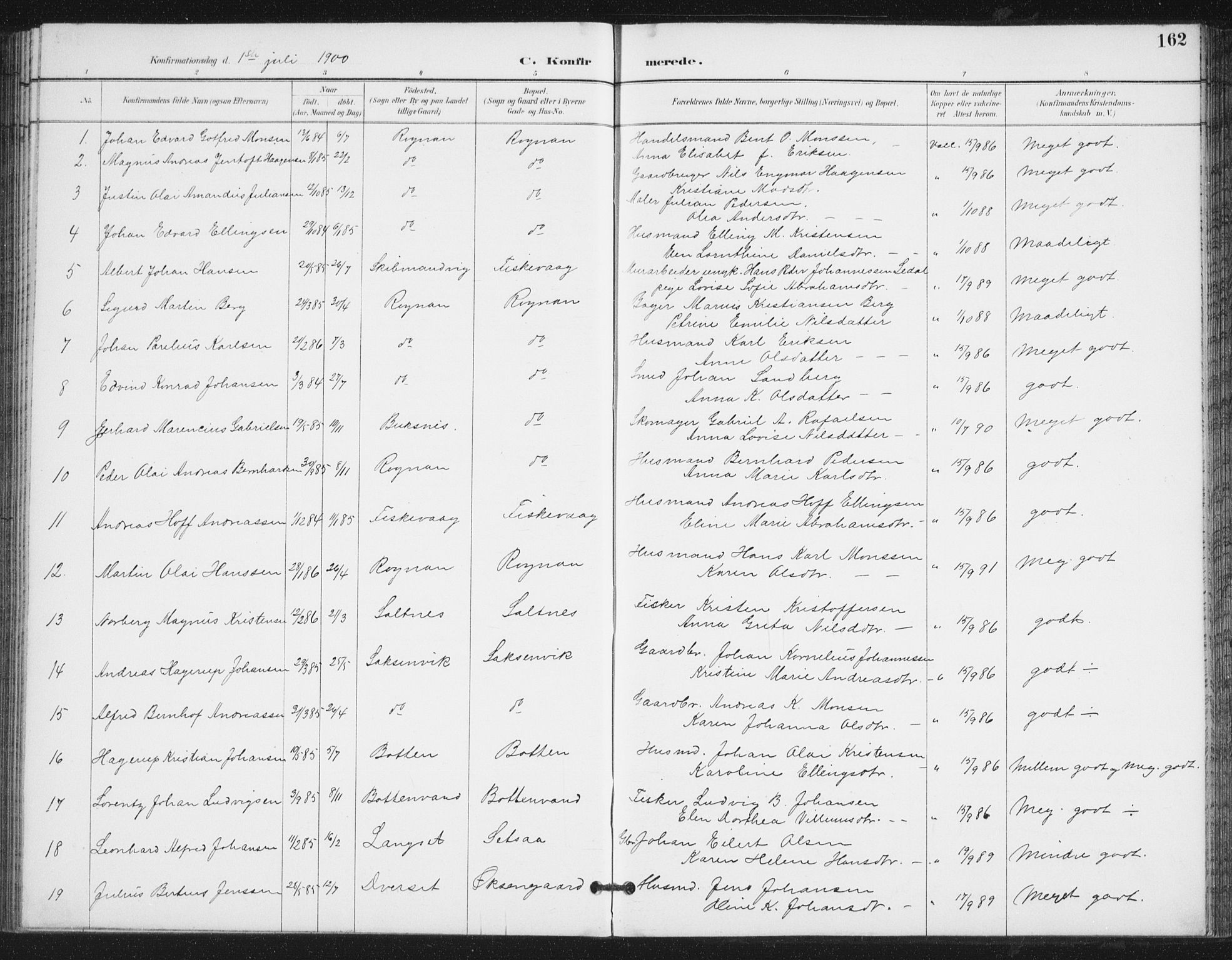 Ministerialprotokoller, klokkerbøker og fødselsregistre - Nordland, SAT/A-1459/847/L0682: Parish register (copy) no. 847C10, 1889-1907, p. 162
