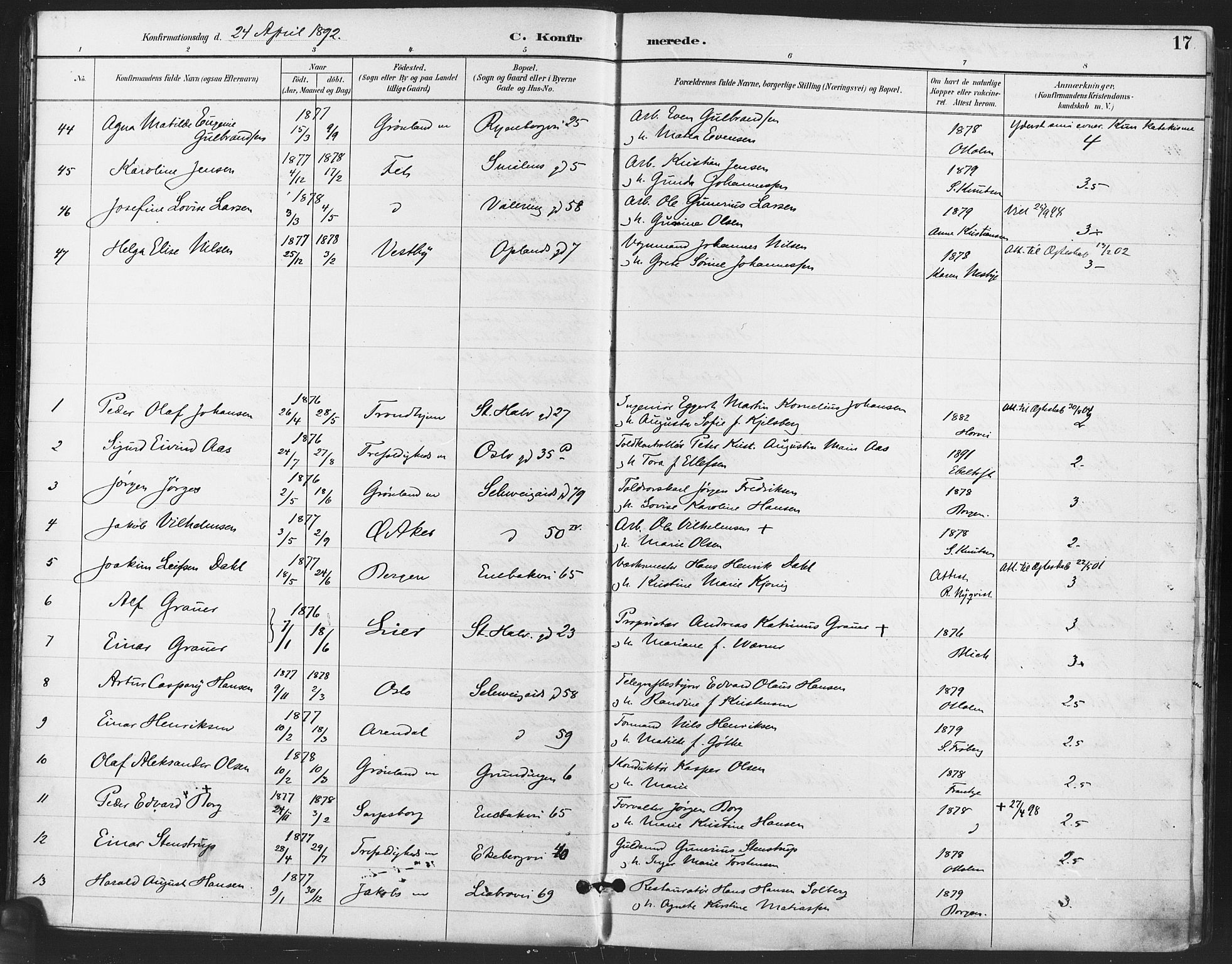 Gamlebyen prestekontor Kirkebøker, SAO/A-10884/F/Fa/L0008: Parish register (official) no. 8, 1891-1908, p. 17