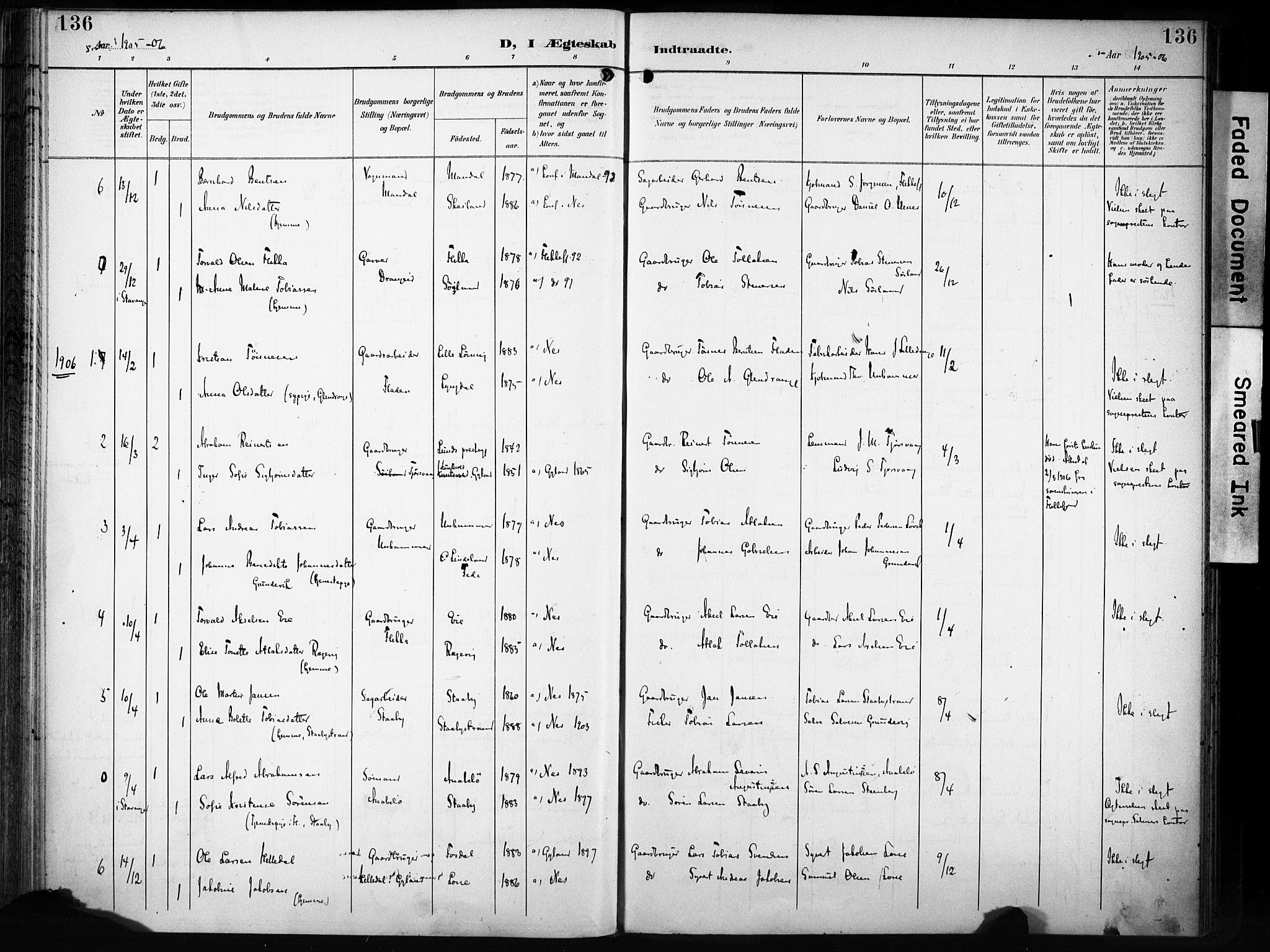 Flekkefjord sokneprestkontor, AV/SAK-1111-0012/F/Fa/Fac/L0009: Parish register (official) no. A 9, 1899-1909, p. 136