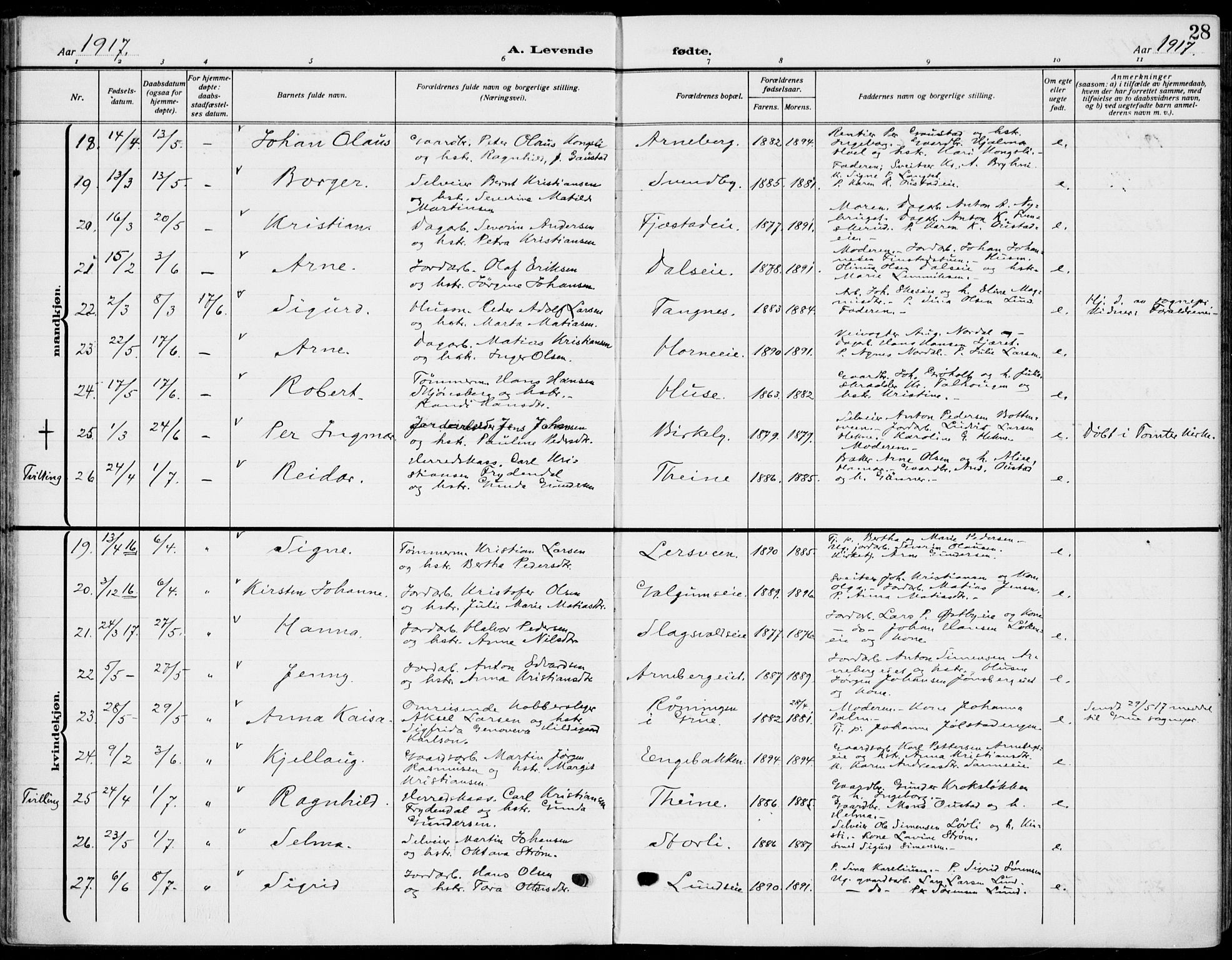 Romedal prestekontor, AV/SAH-PREST-004/K/L0012: Parish register (official) no. 12, 1913-1935, p. 28