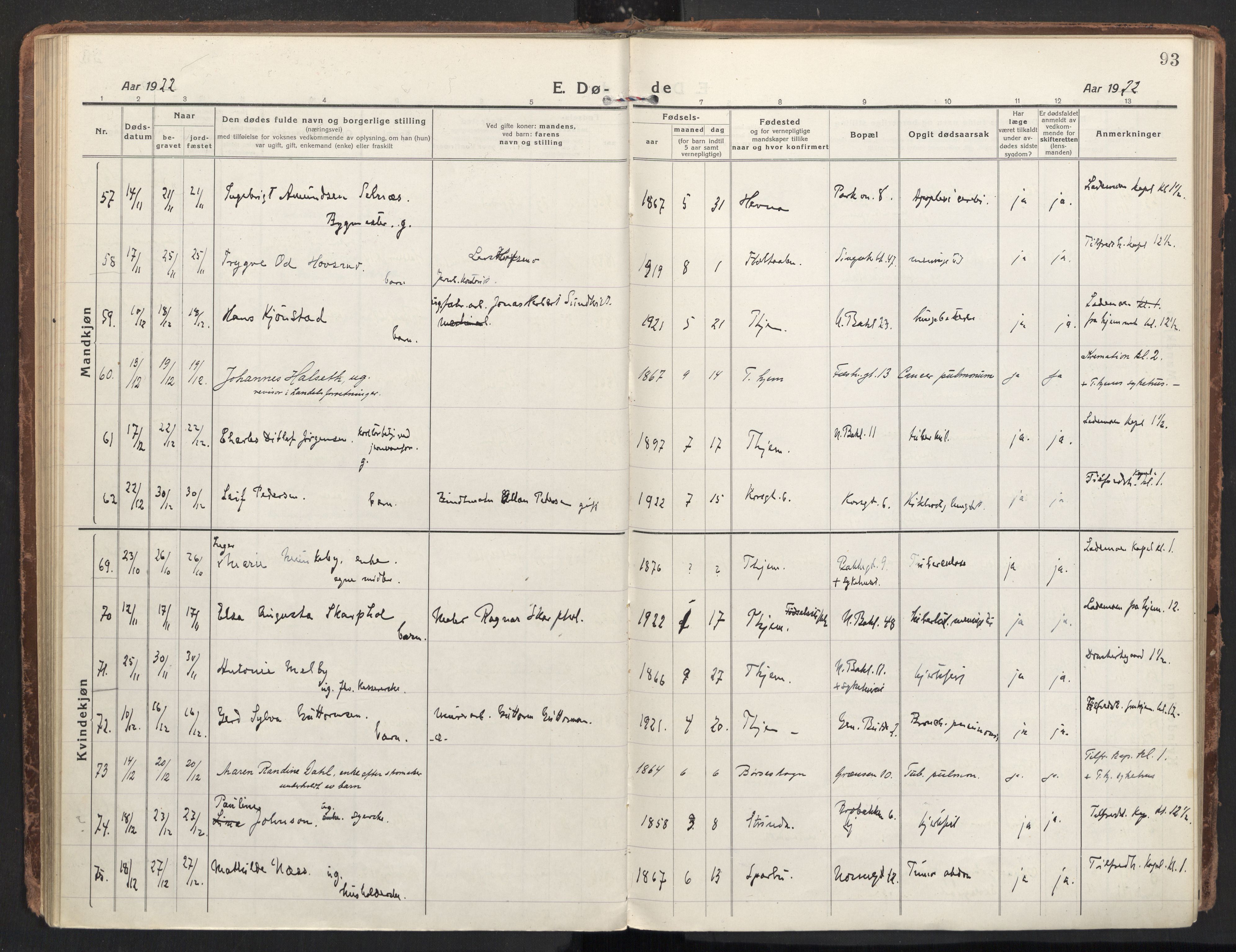 Ministerialprotokoller, klokkerbøker og fødselsregistre - Sør-Trøndelag, AV/SAT-A-1456/604/L0207: Parish register (official) no. 604A27, 1917-1933, p. 93