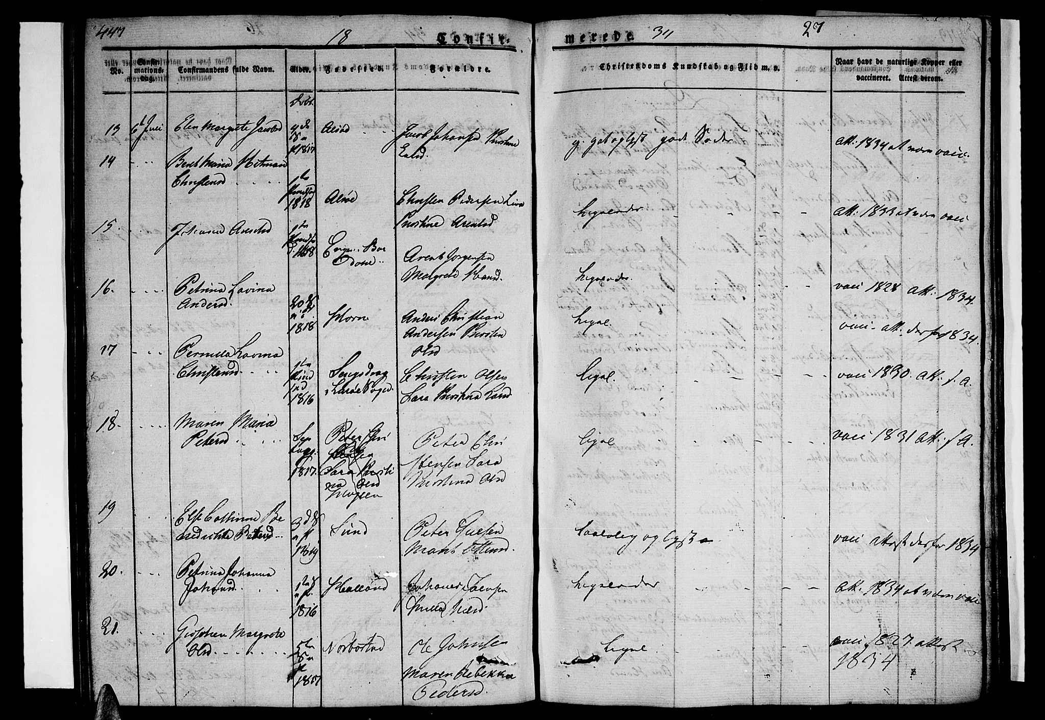 Ministerialprotokoller, klokkerbøker og fødselsregistre - Nordland, AV/SAT-A-1459/838/L0548: Parish register (official) no. 838A06, 1829-1839, p. 447-448