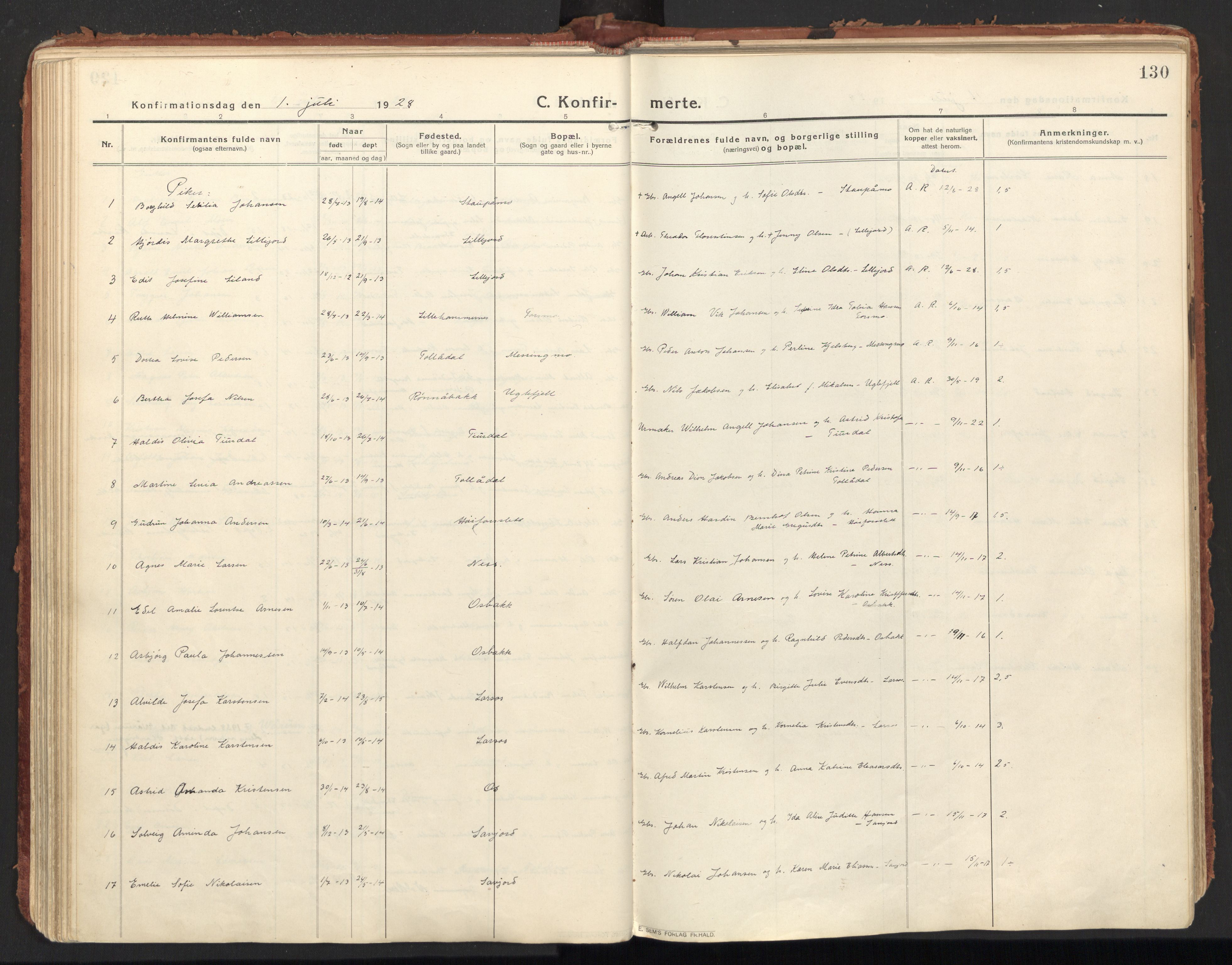 Ministerialprotokoller, klokkerbøker og fødselsregistre - Nordland, SAT/A-1459/846/L0650: Parish register (official) no. 846A08, 1916-1935, p. 130