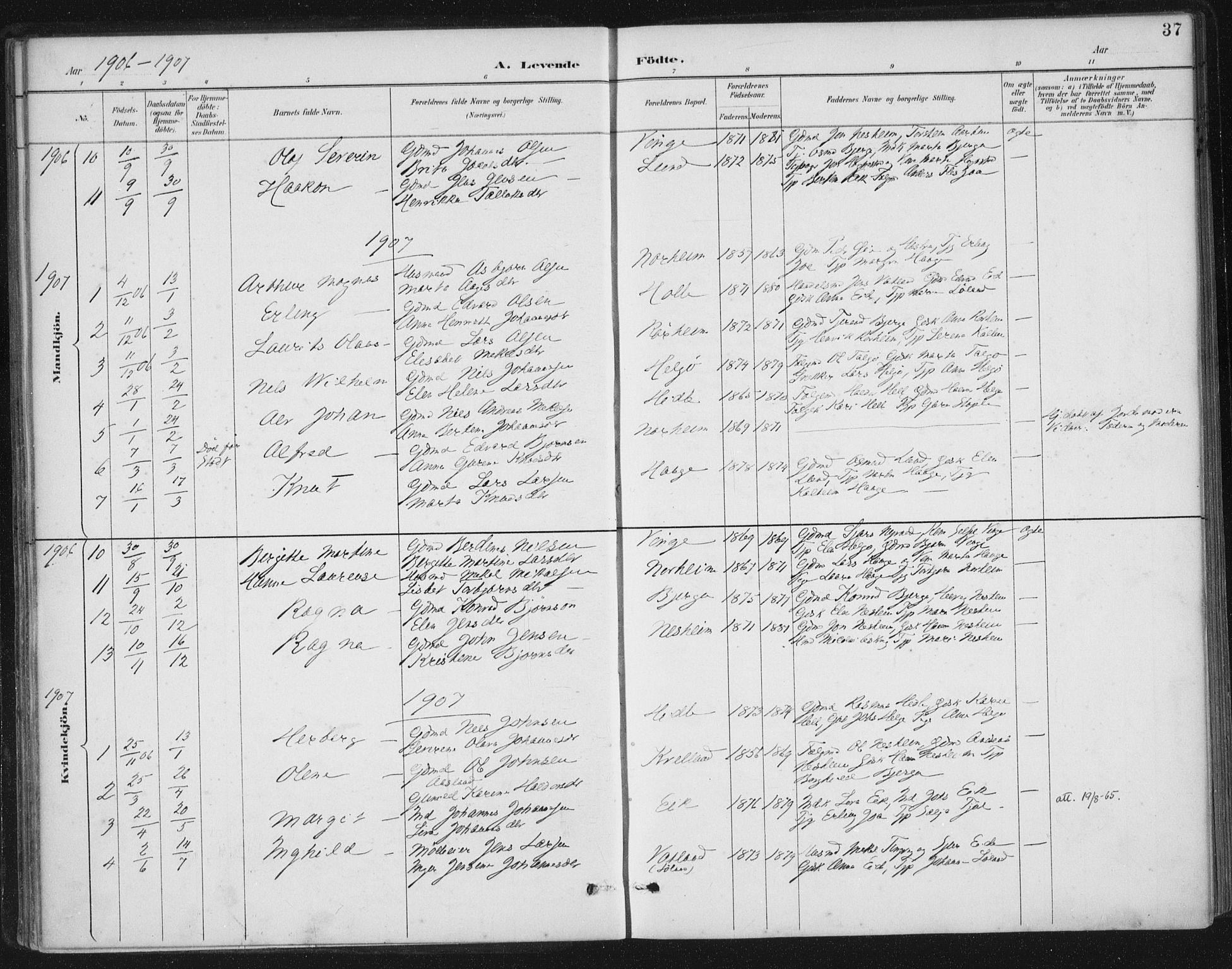 Nedstrand sokneprestkontor, AV/SAST-A-101841/01/IV: Parish register (official) no. A 13, 1887-1915, p. 37