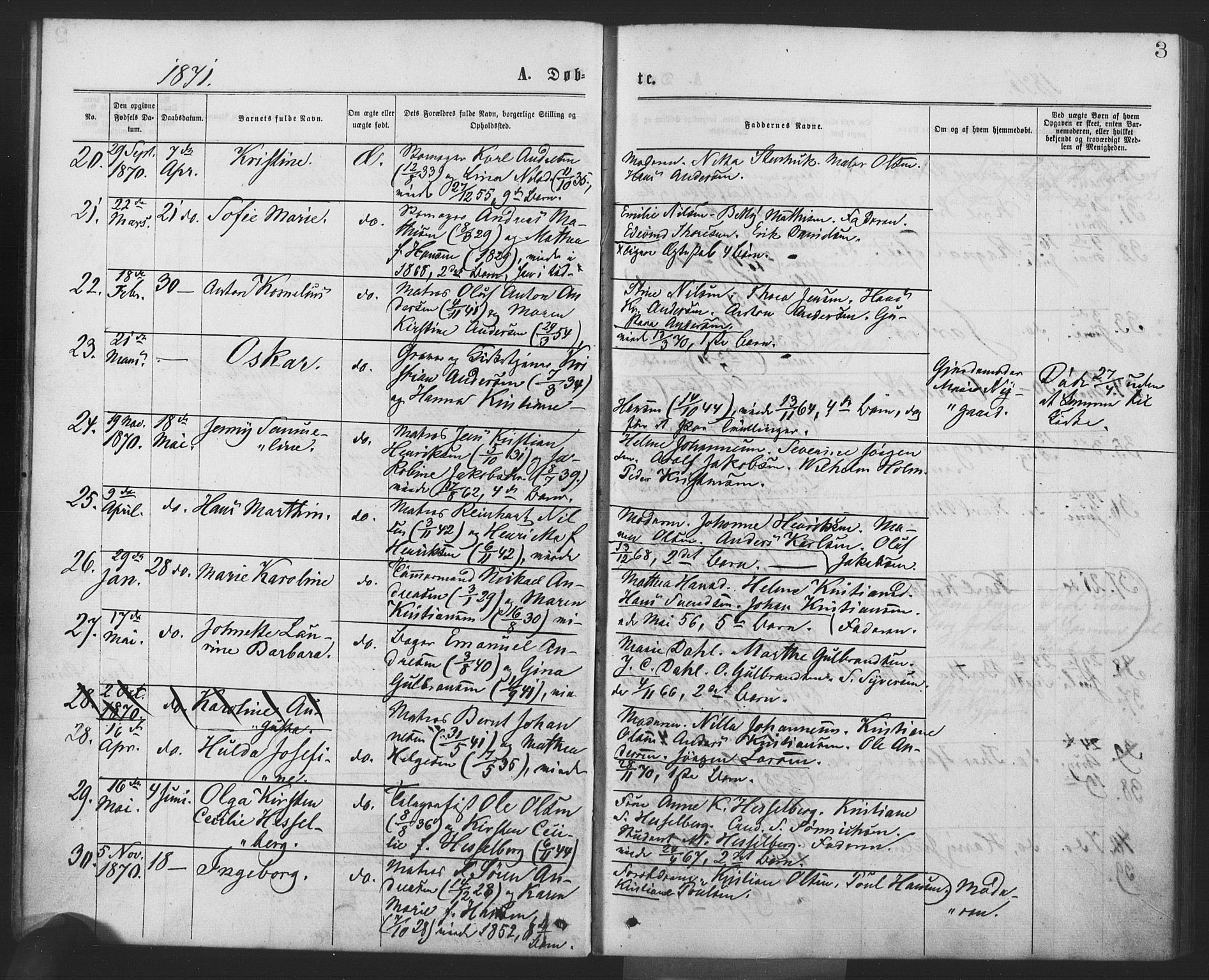 Drøbak prestekontor Kirkebøker, AV/SAO-A-10142a/F/Fa/L0003: Parish register (official) no. I 3, 1871-1877, p. 3