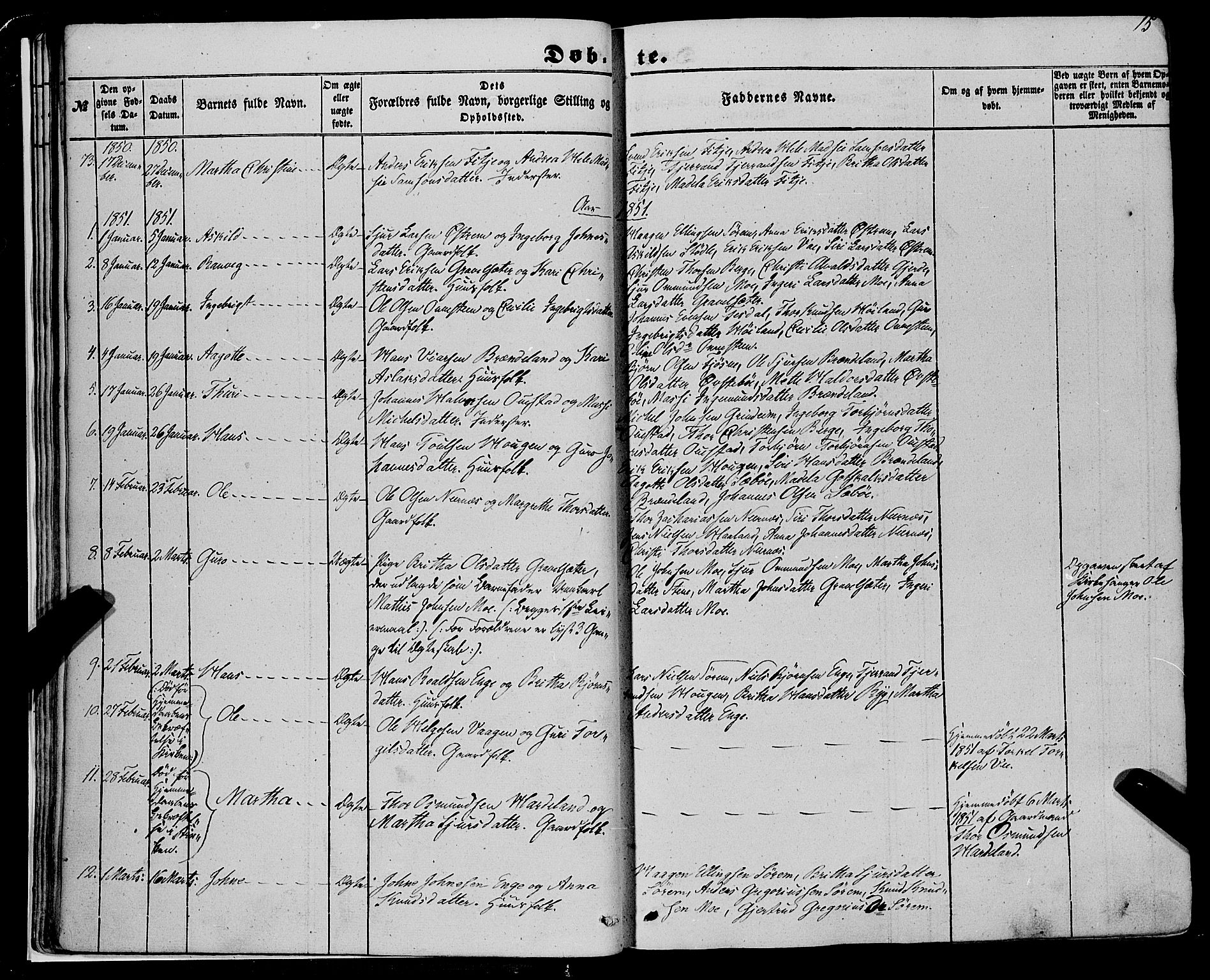 Etne sokneprestembete, AV/SAB-A-75001/H/Haa: Parish register (official) no. A 8, 1848-1862, p. 15