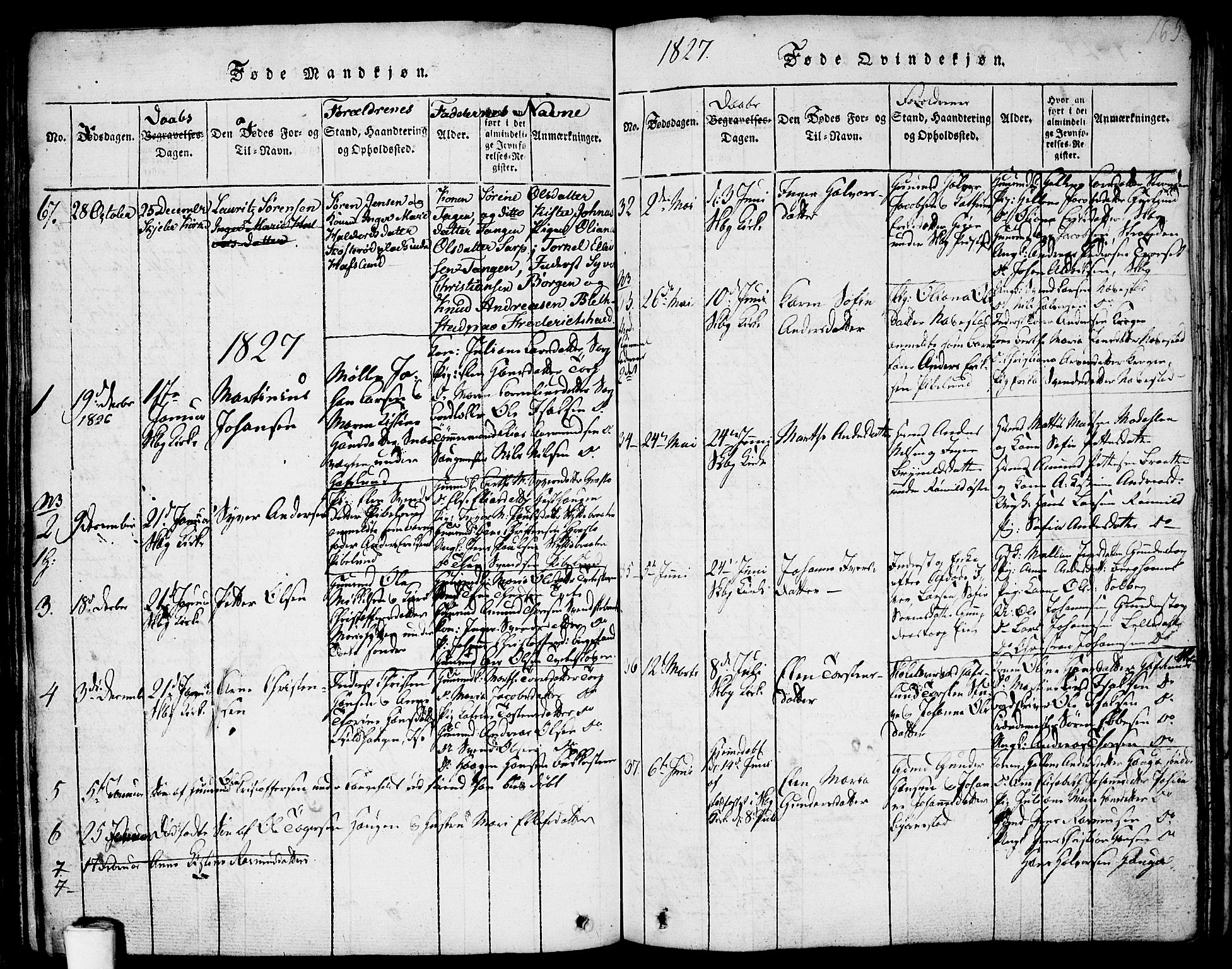 Skjeberg prestekontor Kirkebøker, AV/SAO-A-10923/F/Fa/L0004: Parish register (official) no. I 4, 1815-1830, p. 165