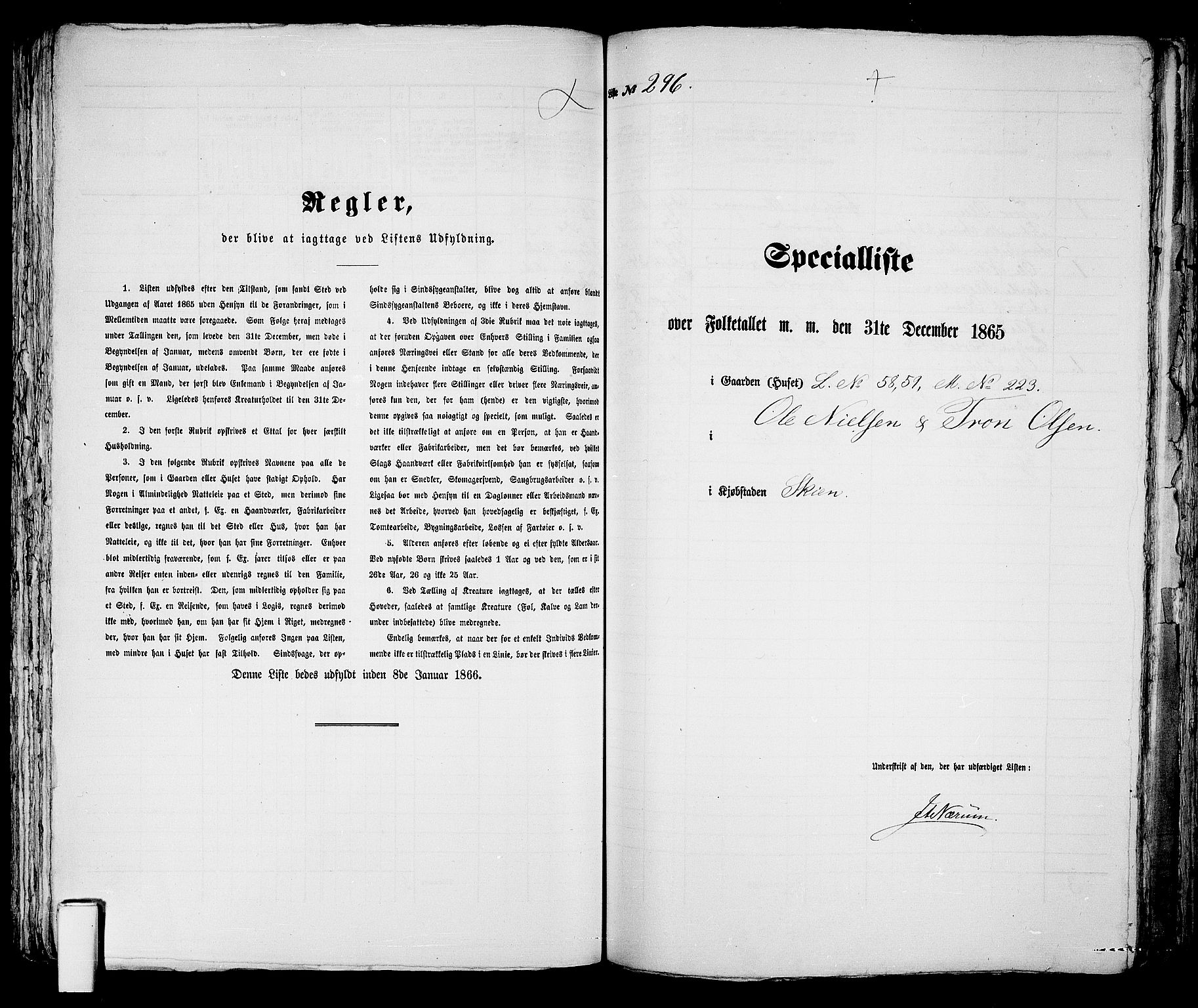 RA, 1865 census for Skien, 1865, p. 606