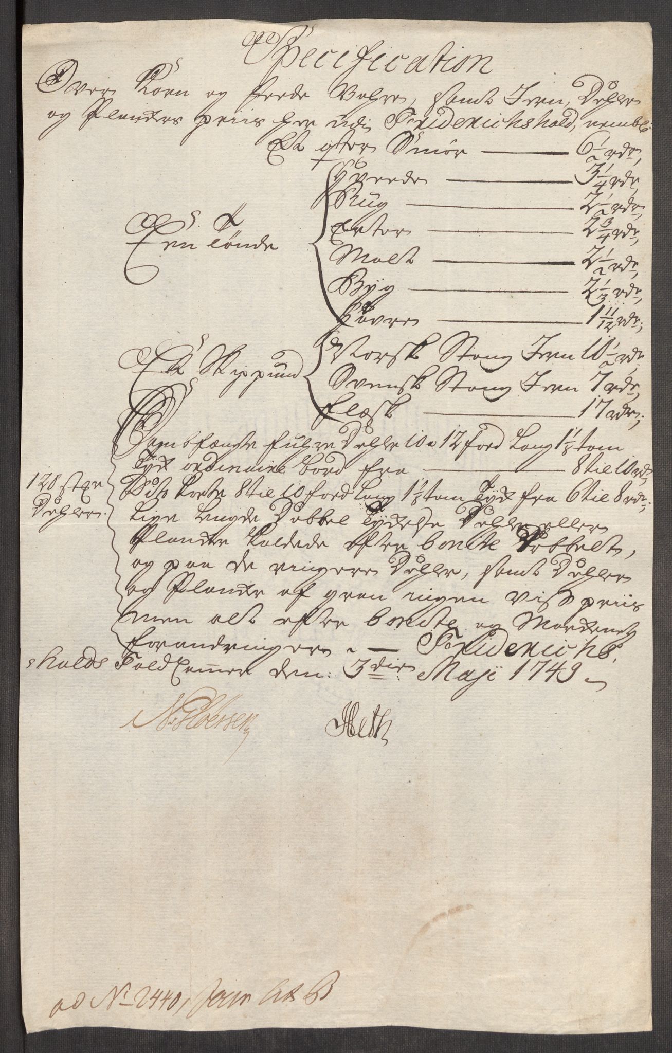 Rentekammeret inntil 1814, Realistisk ordnet avdeling, RA/EA-4070/Oe/L0004: [Ø1]: Priskuranter, 1749-1752, p. 6