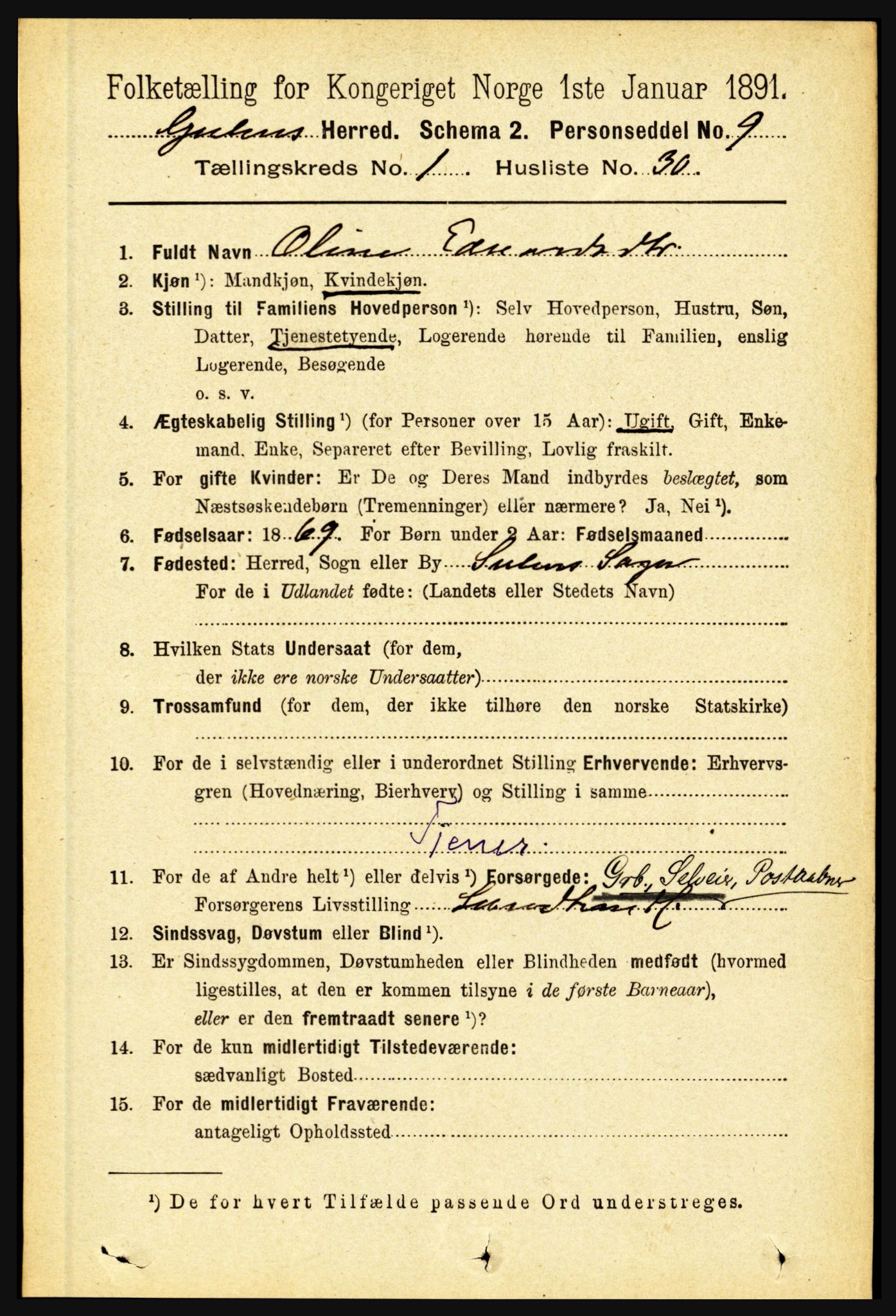 RA, 1891 census for 1411 Gulen, 1891, p. 305