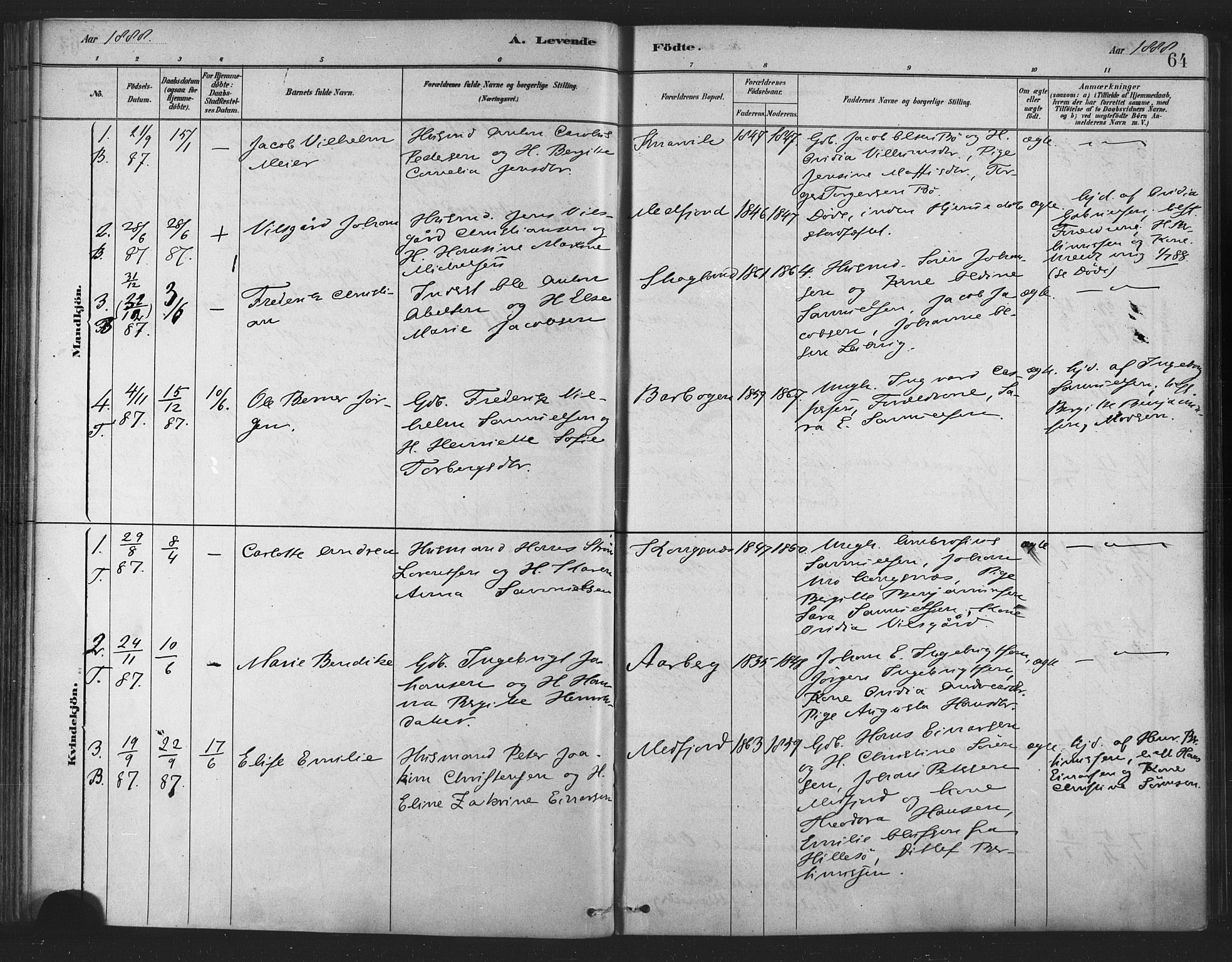 Berg sokneprestkontor, AV/SATØ-S-1318/G/Ga/Gaa/L0004kirke: Parish register (official) no. 4, 1880-1894, p. 64