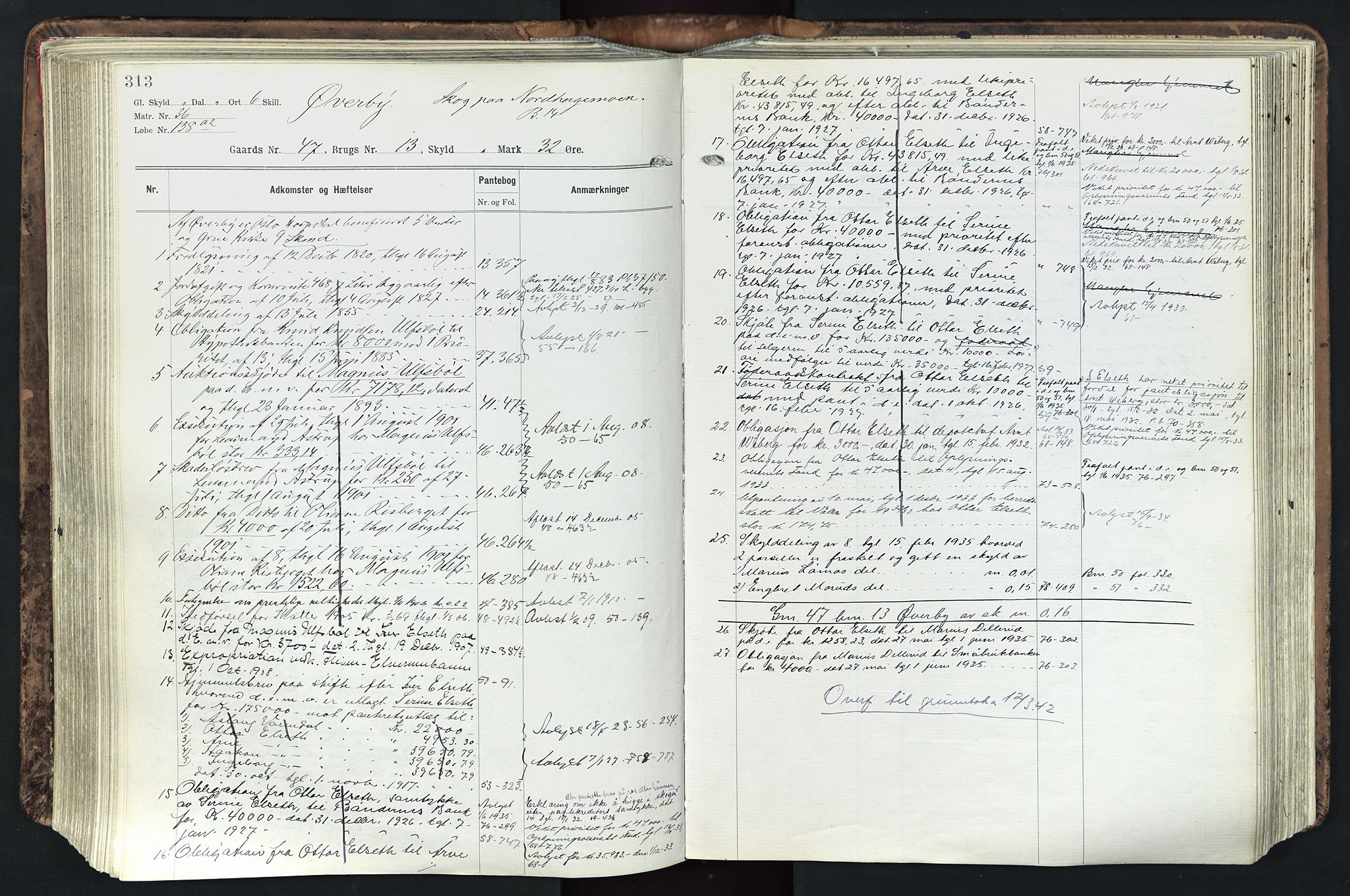 Solør tingrett, AV/SAH-TING-008/H/Ha/Hak/L0003: Mortgage register no. III, 1900-1935, p. 313