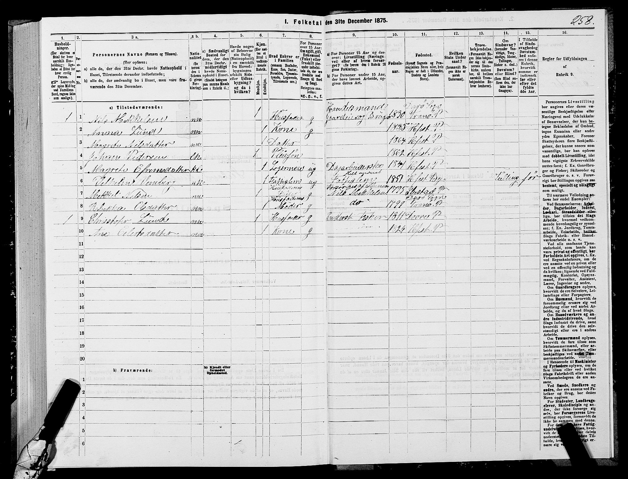 SATØ, 1875 census for 2016L Hammerfest/Hammerfest og Kvalsund, 1875, p. 1258