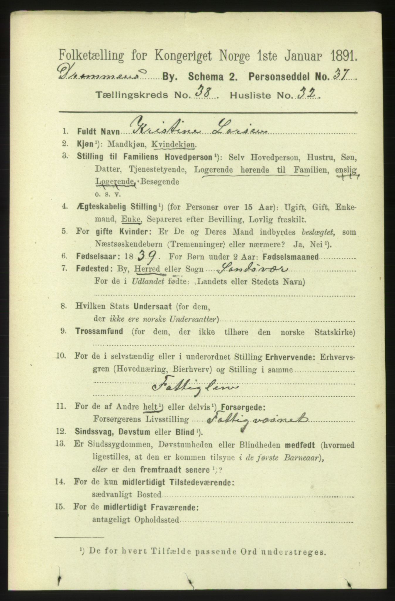 RA, 1891 census for 0602 Drammen, 1891, p. 23283