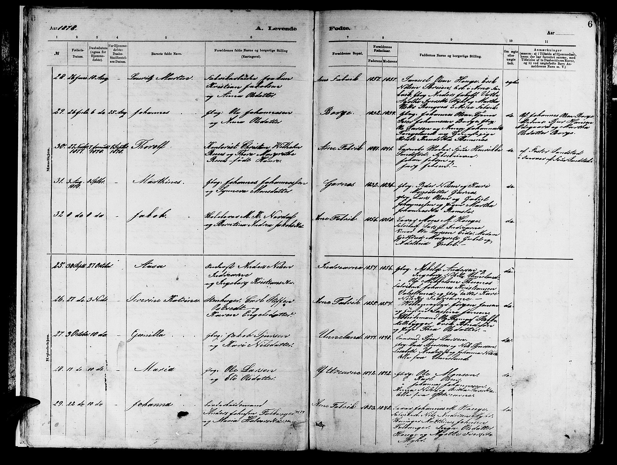 Arna sokneprestembete, AV/SAB-A-74001/H/Ha/Hab: Parish register (copy) no. A 2, 1878-1887, p. 6