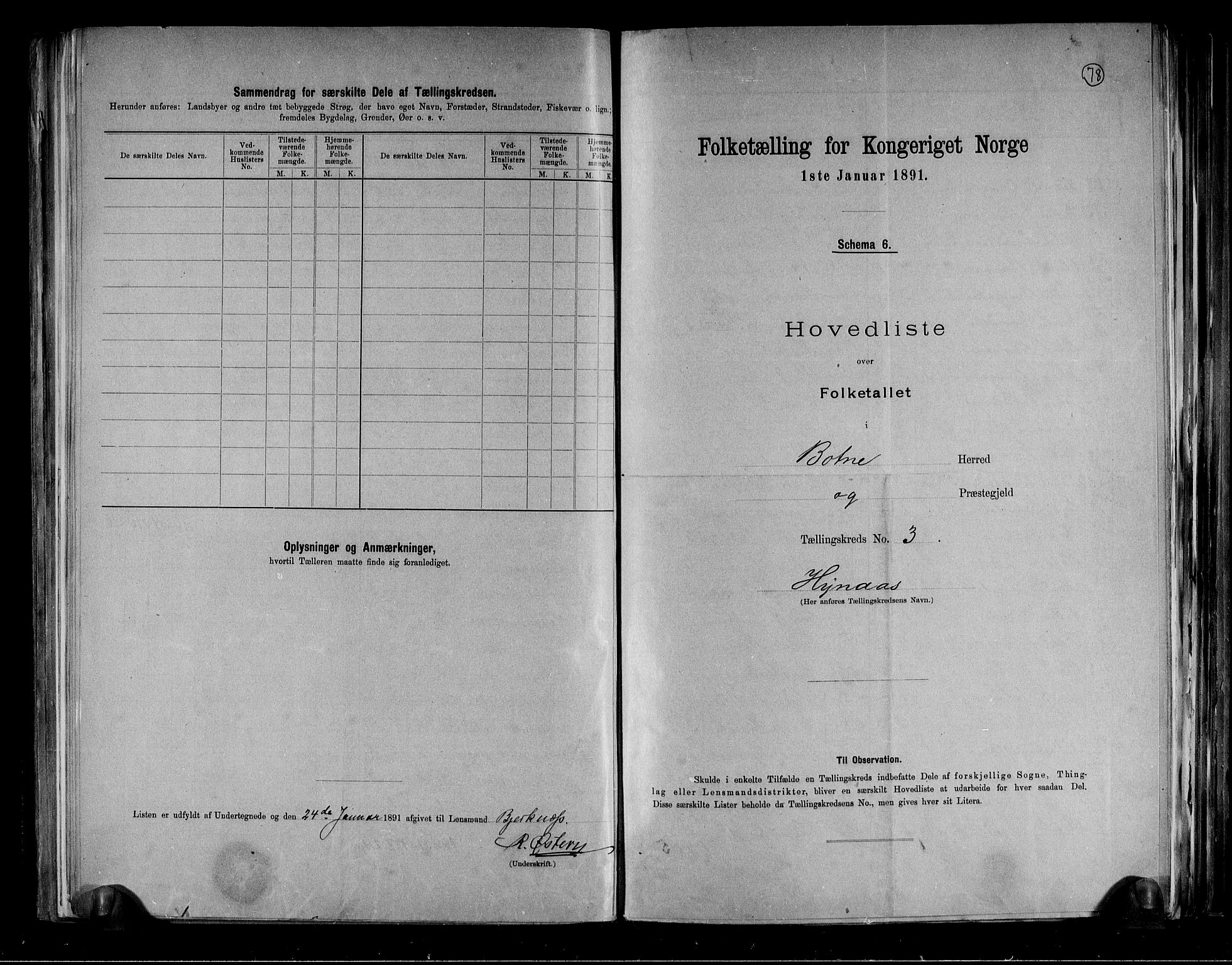 RA, 1891 census for 0715 Botne, 1891, p. 9