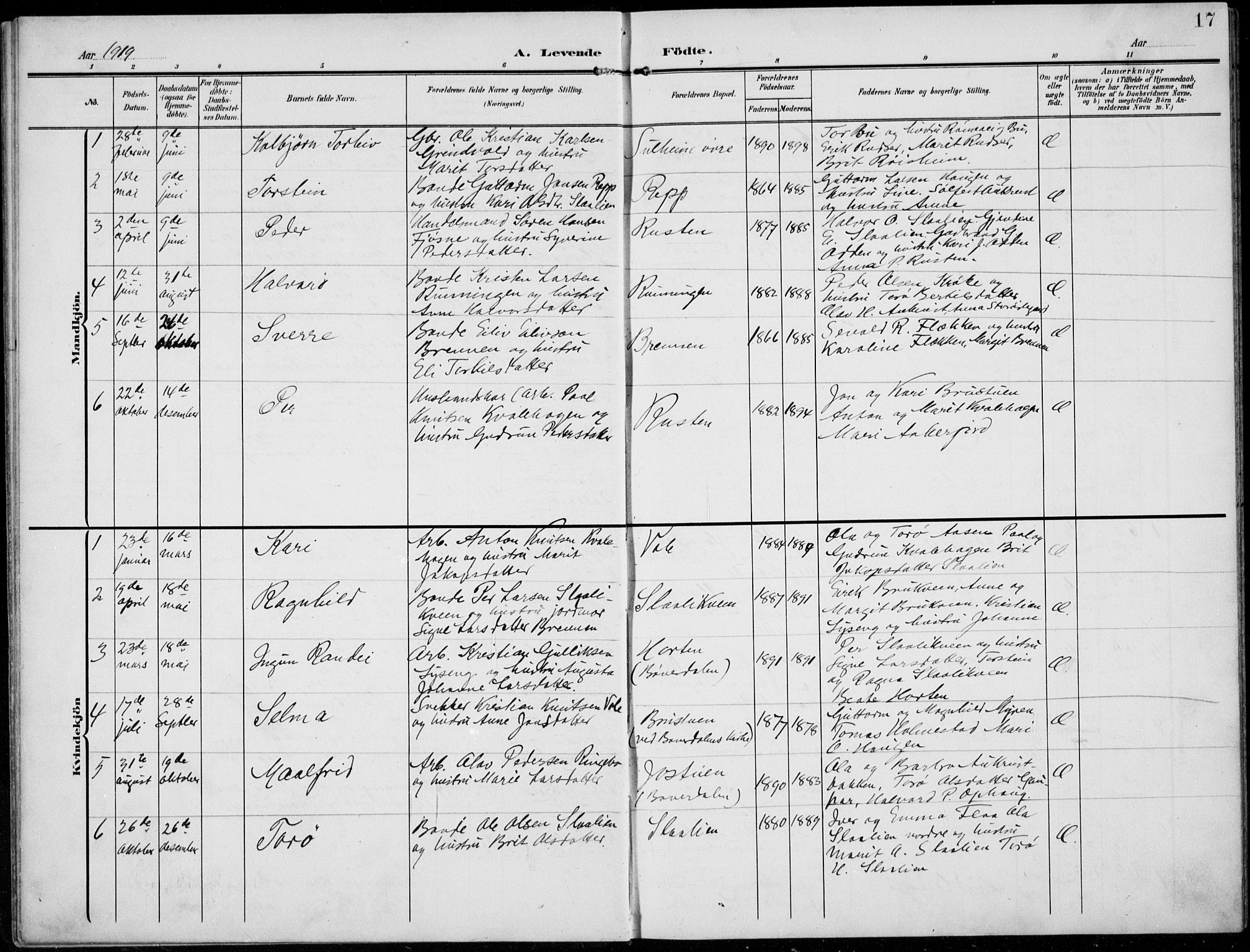 Lom prestekontor, SAH/PREST-070/L/L0007: Parish register (copy) no. 7, 1904-1938, p. 17