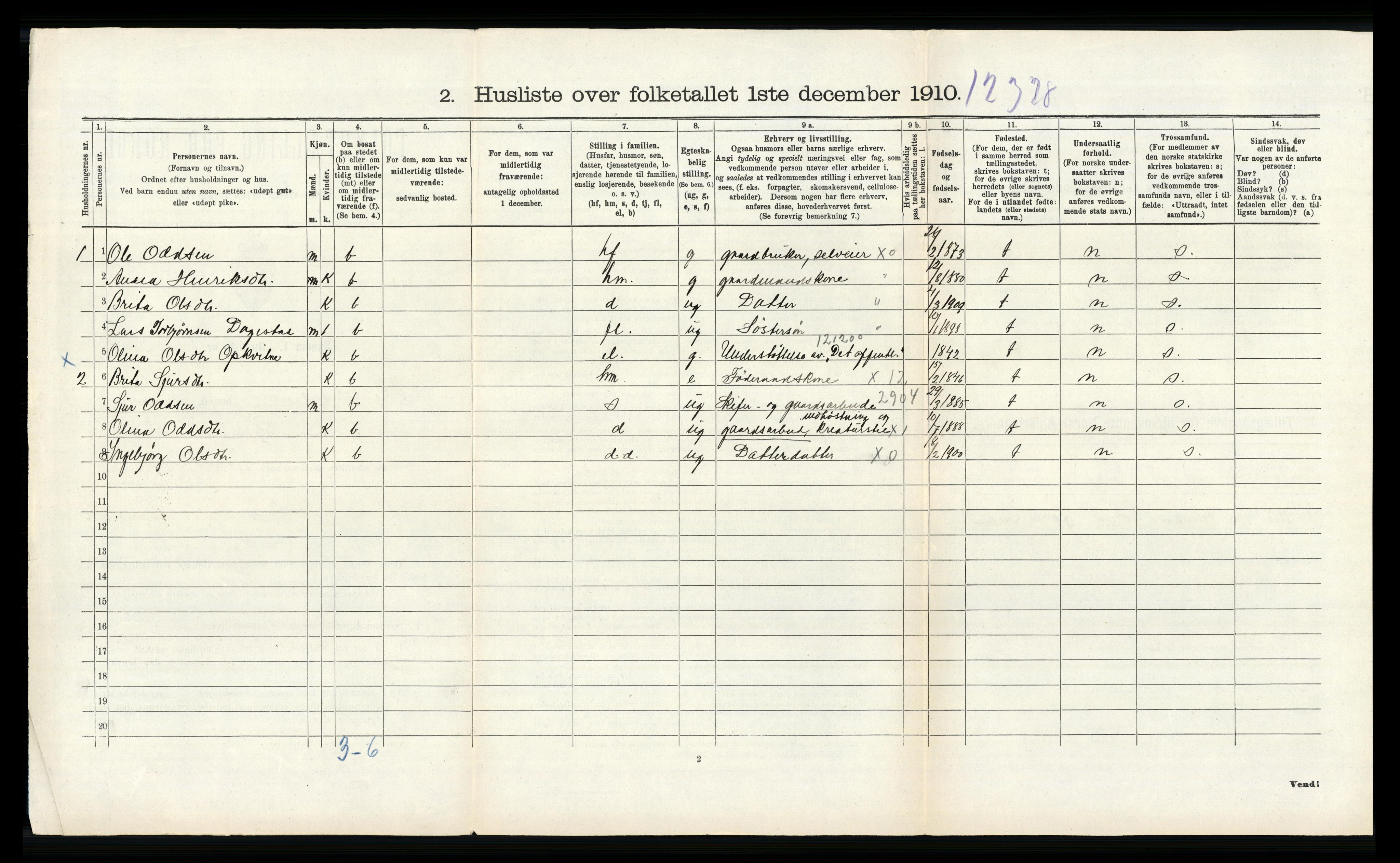 RA, 1910 census for Vossestrand, 1910, p. 348