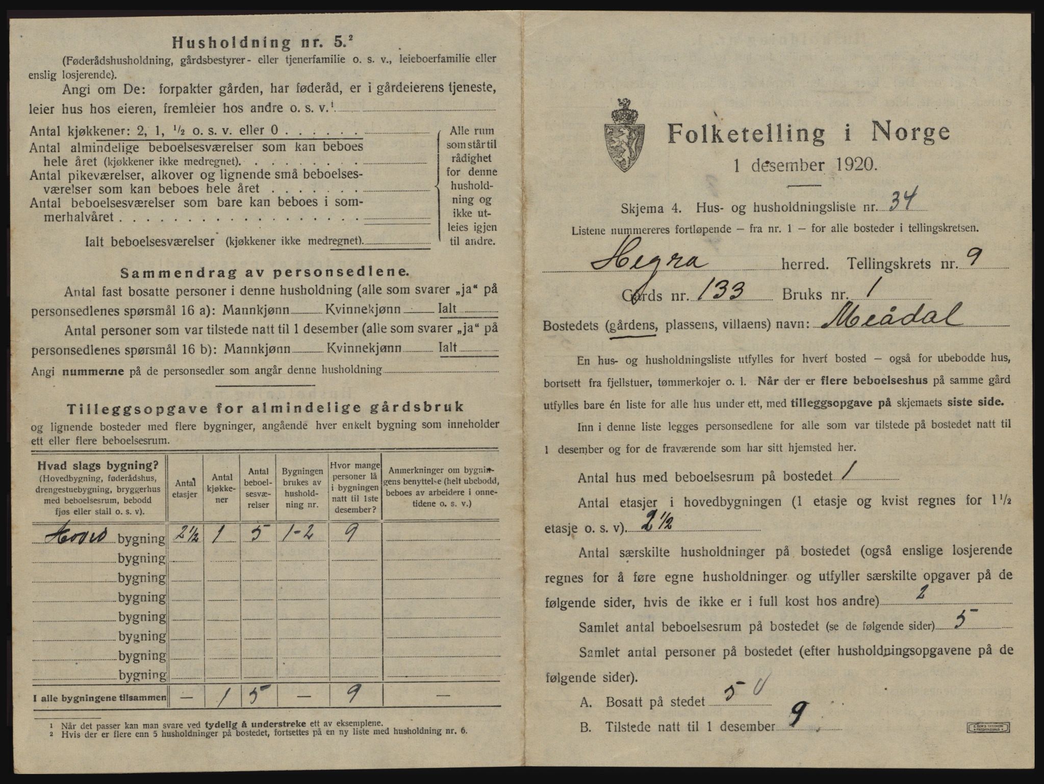 SAT, 1920 census for Hegra, 1920, p. 994