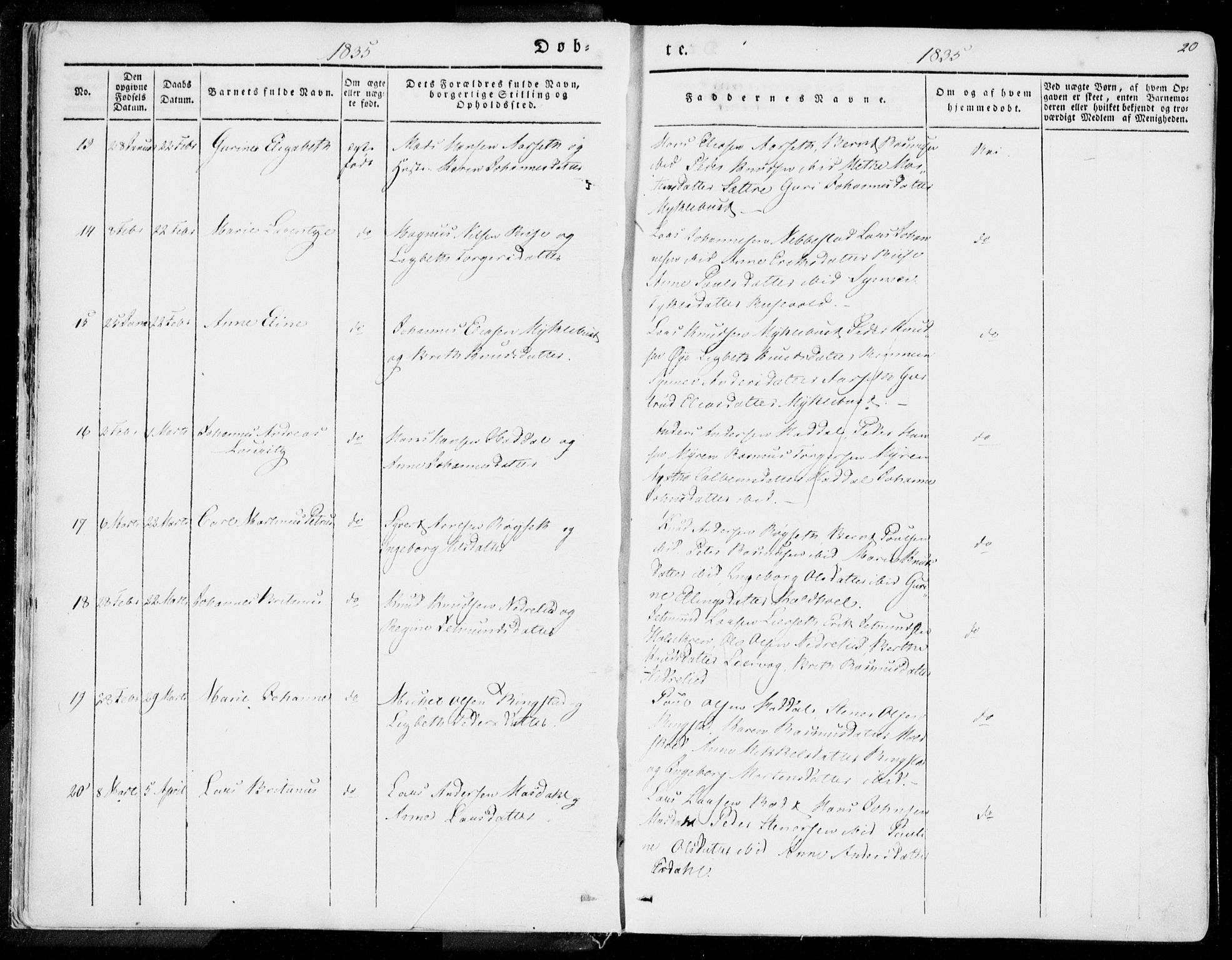 Ministerialprotokoller, klokkerbøker og fødselsregistre - Møre og Romsdal, AV/SAT-A-1454/509/L0104: Parish register (official) no. 509A02, 1833-1847, p. 20