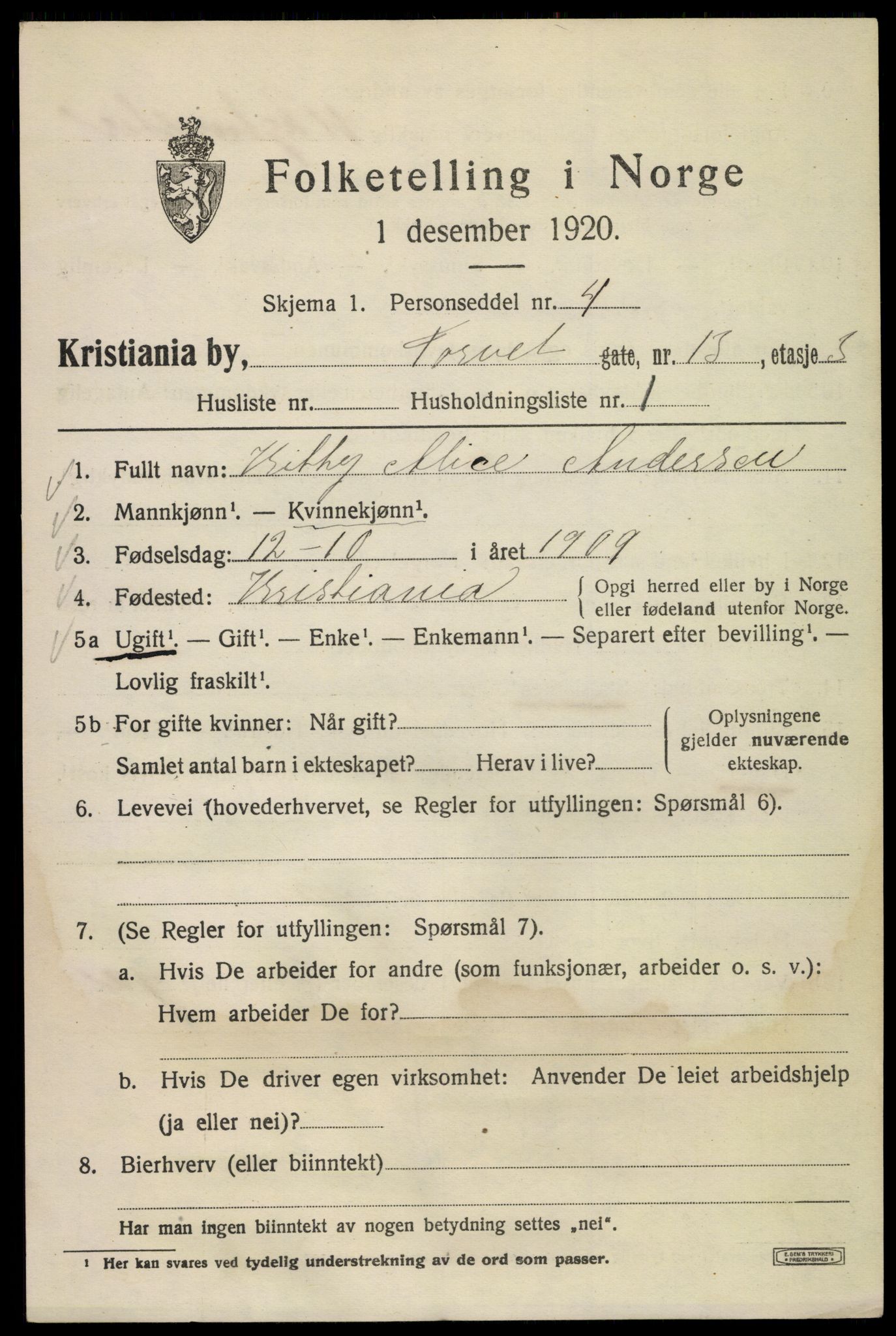 SAO, 1920 census for Kristiania, 1920, p. 593917