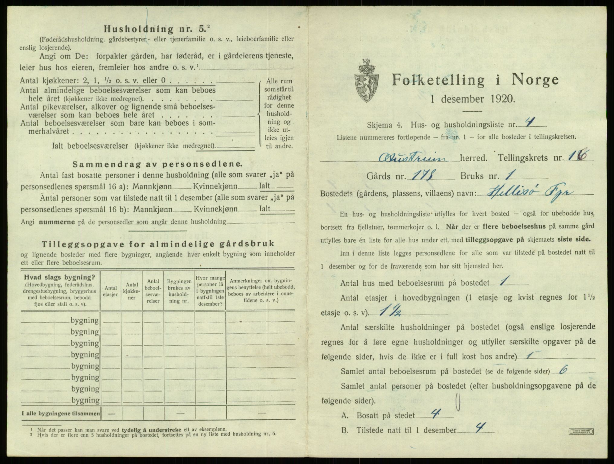 SAB, 1920 census for Austrheim, 1920, p. 726