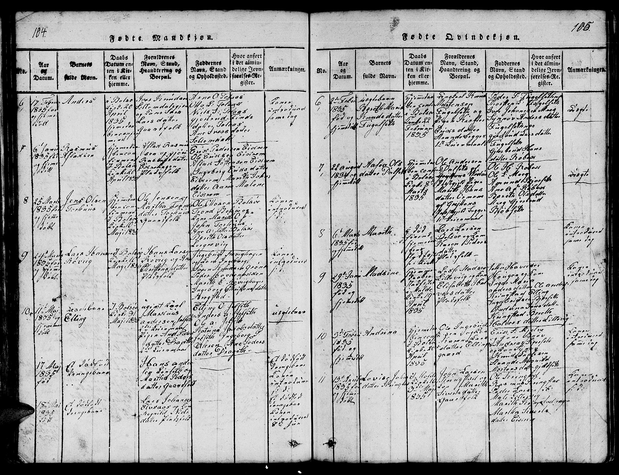 Ministerialprotokoller, klokkerbøker og fødselsregistre - Møre og Romsdal, AV/SAT-A-1454/555/L0665: Parish register (copy) no. 555C01, 1818-1868, p. 104-105