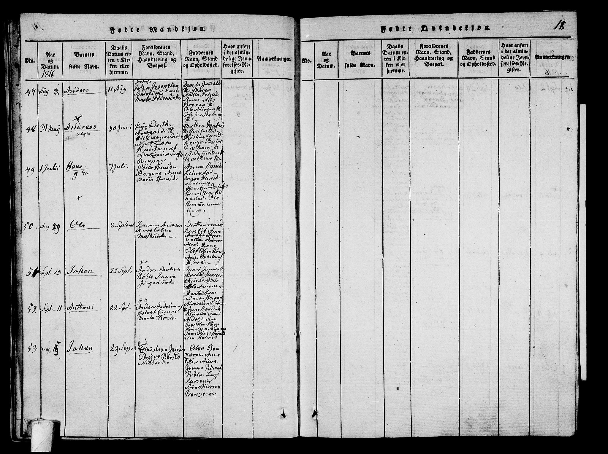 Sandar kirkebøker, SAKO/A-243/G/Ga/L0001: Parish register (copy) no. 1, 1814-1835, p. 18
