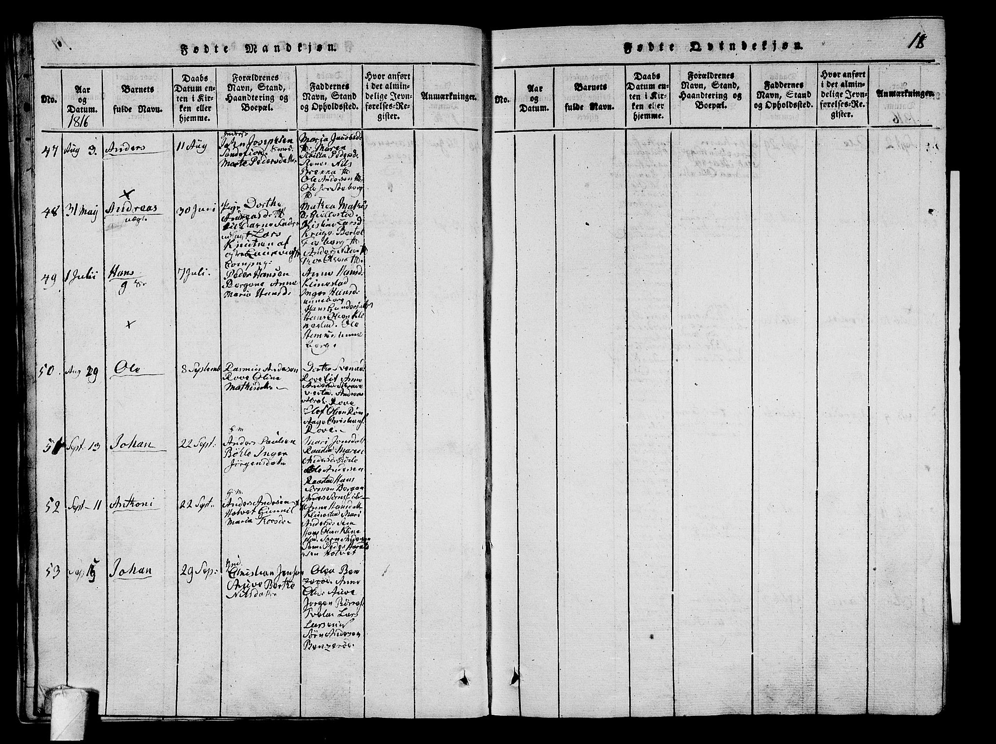 Sandar kirkebøker, AV/SAKO-A-243/G/Ga/L0001: Parish register (copy) no. 1, 1814-1835, p. 18